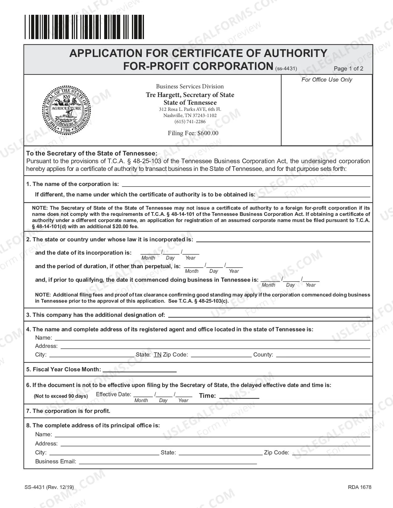 Preview Application for Certificate of Authority