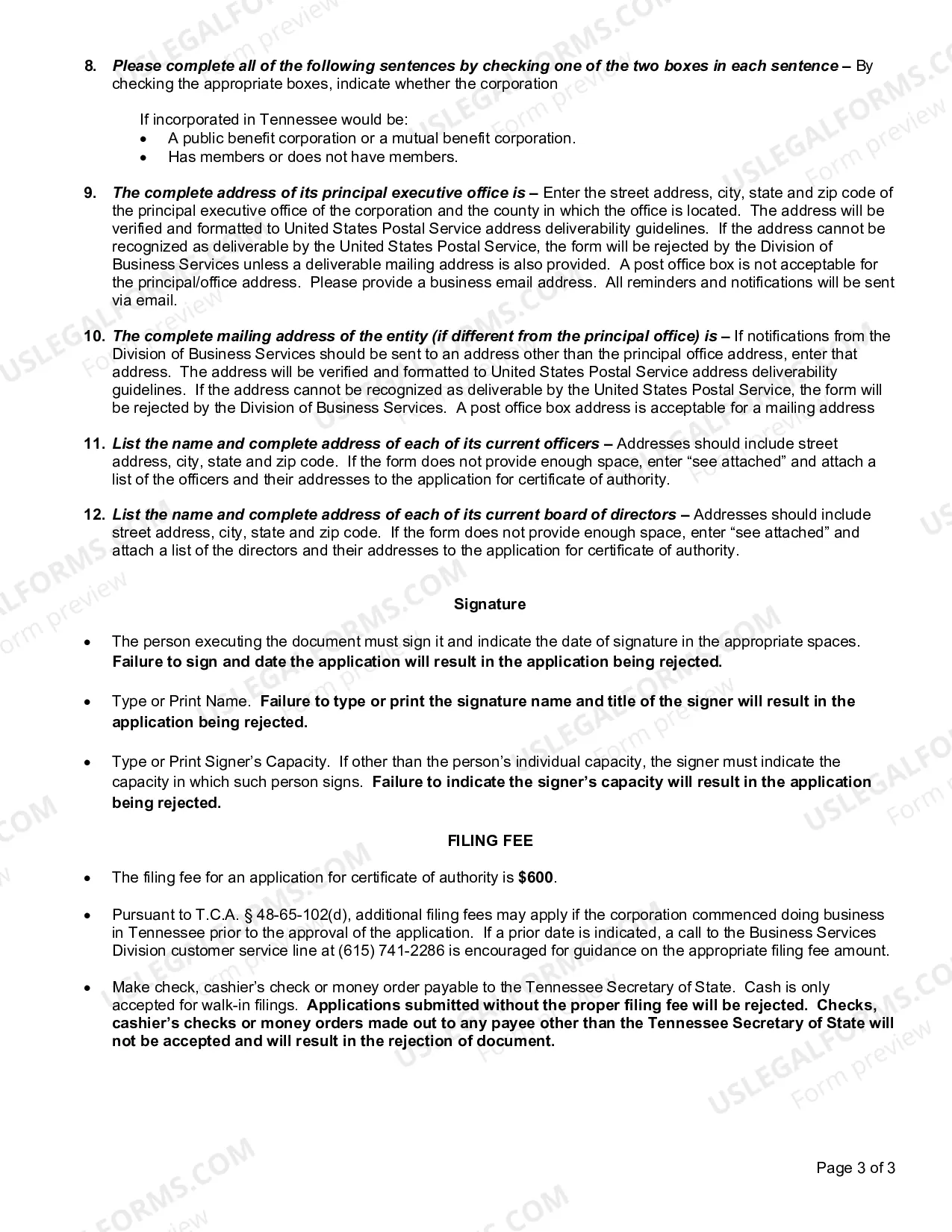 Preview Application For Certificate of Authority (Nonprofit)