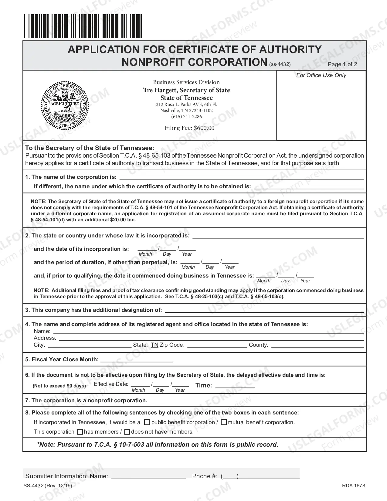 Preview Application For Certificate of Authority (Nonprofit)