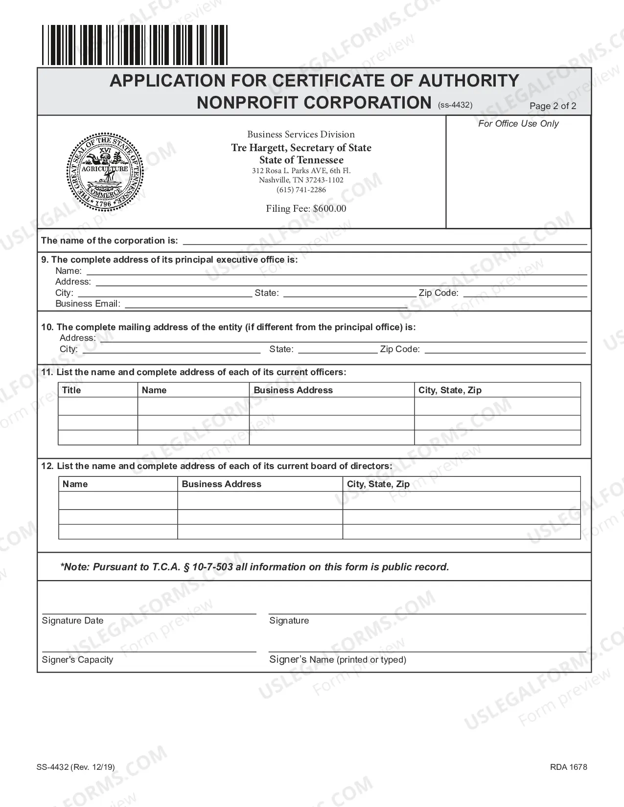 Preview Application For Certificate of Authority (Nonprofit)
