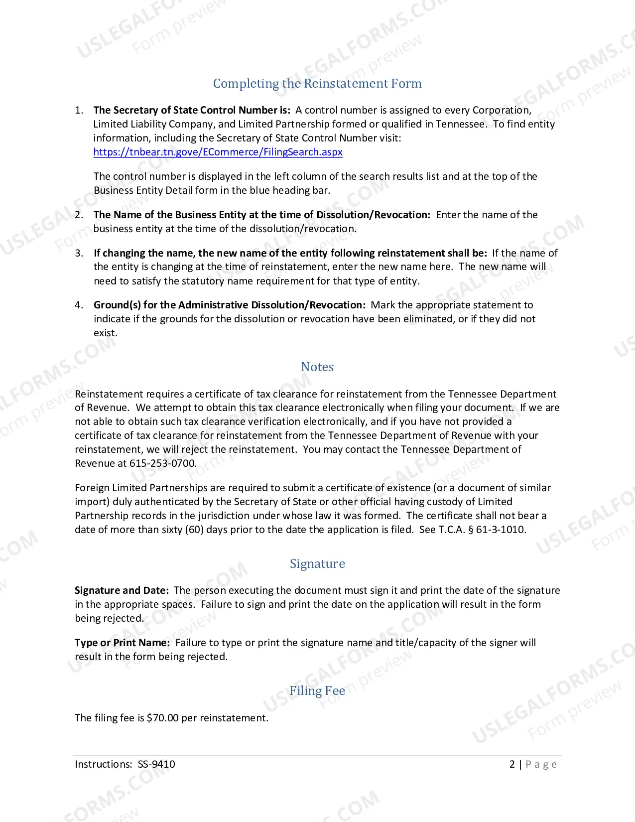 Preview Application For Reinstatement Following Administrative Dissolution Or Revocation