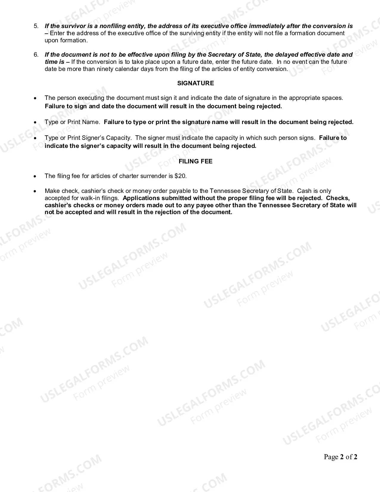 Preview Articles of Charter Surrender