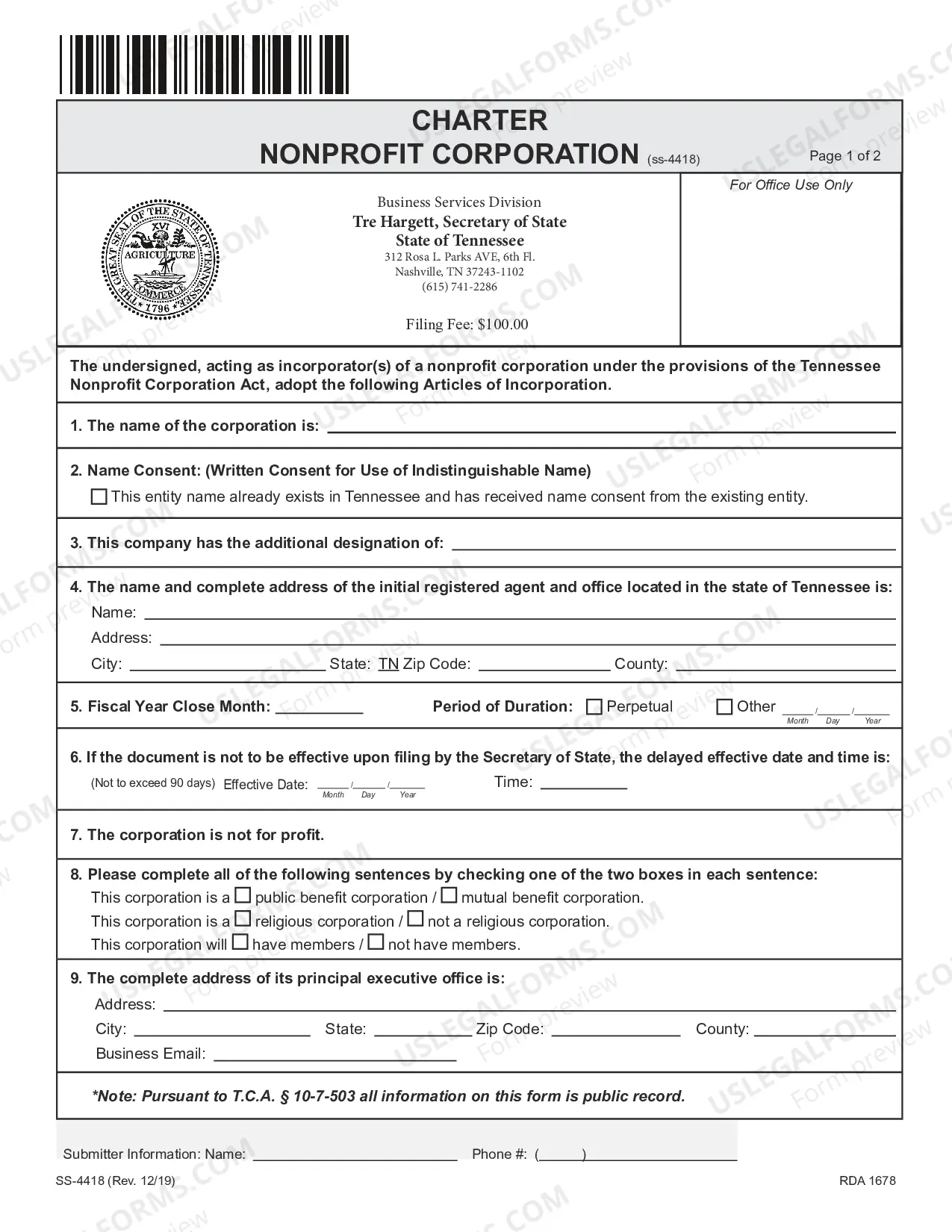 Preview Charter (Nonprofit Corporation)