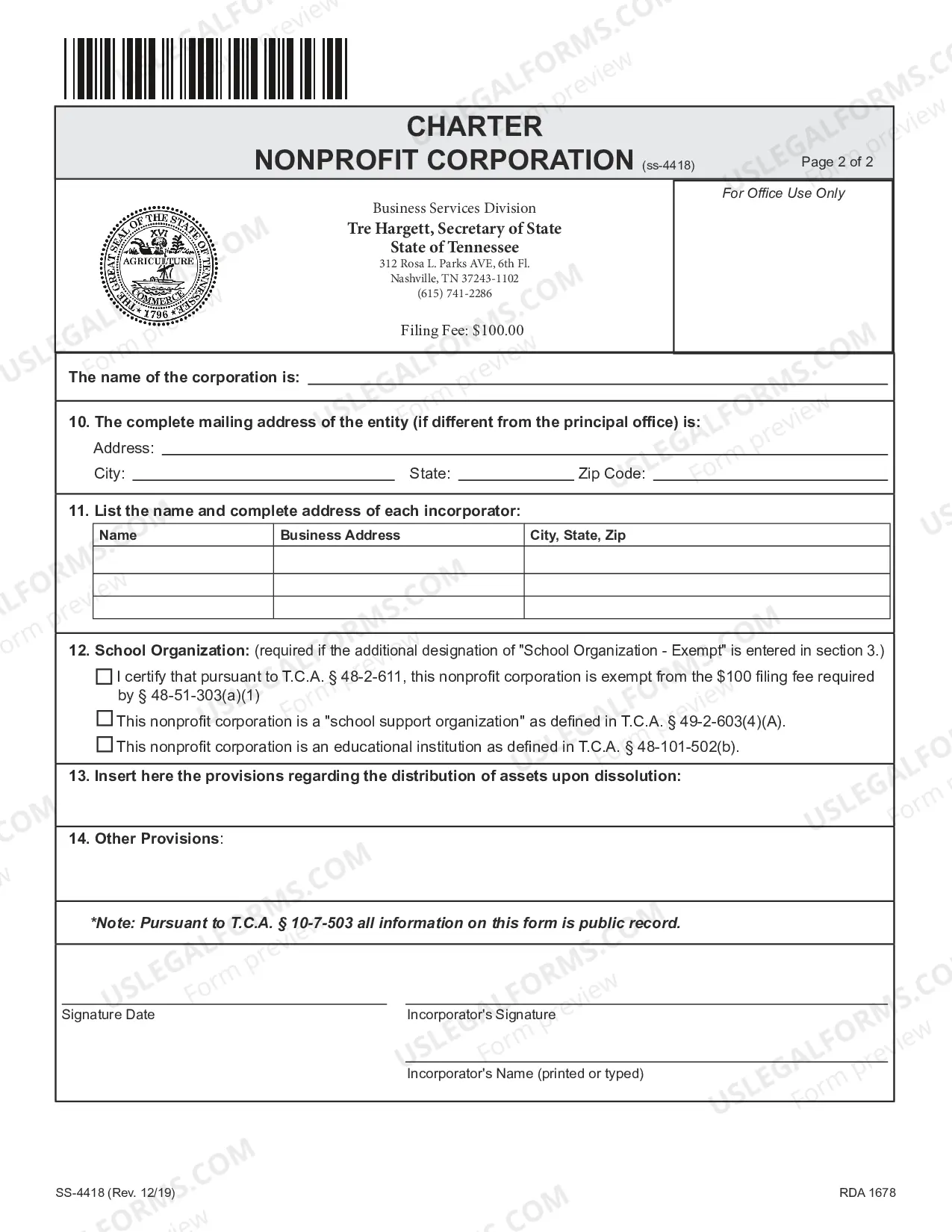 Preview Charter (Nonprofit Corporation)
