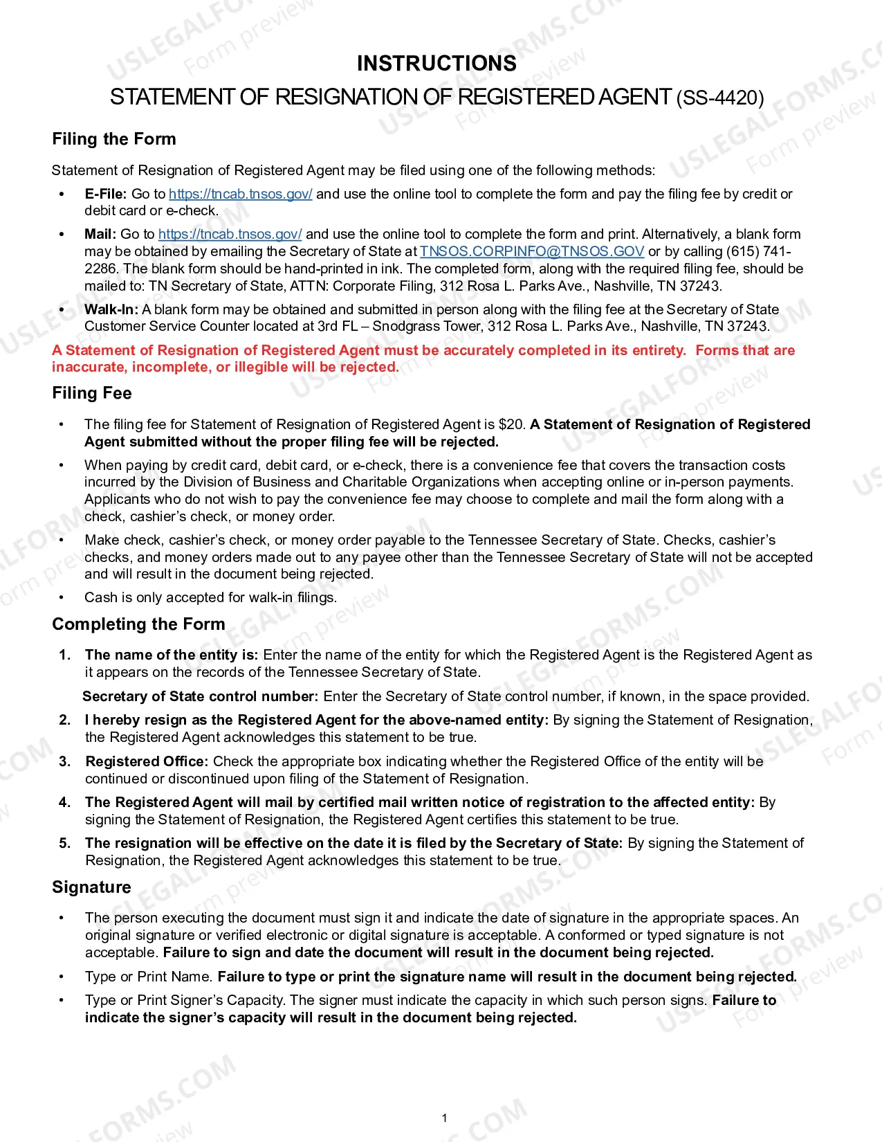 Preview Resignation of Registered Agent