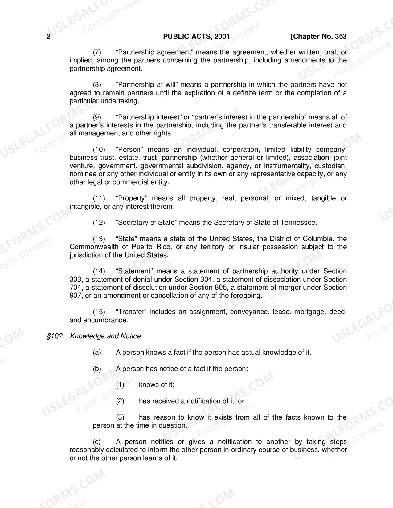 Preview Revised Uniform Partnership Act of 2001
