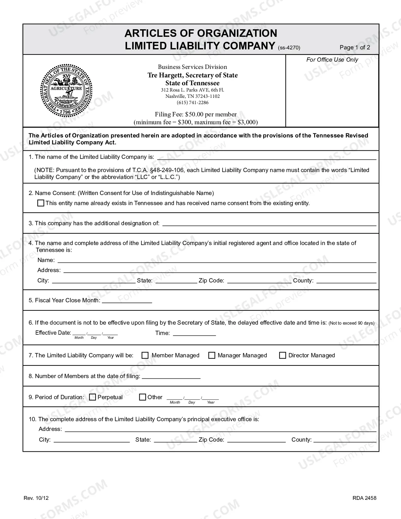 Preview Articles of Organization