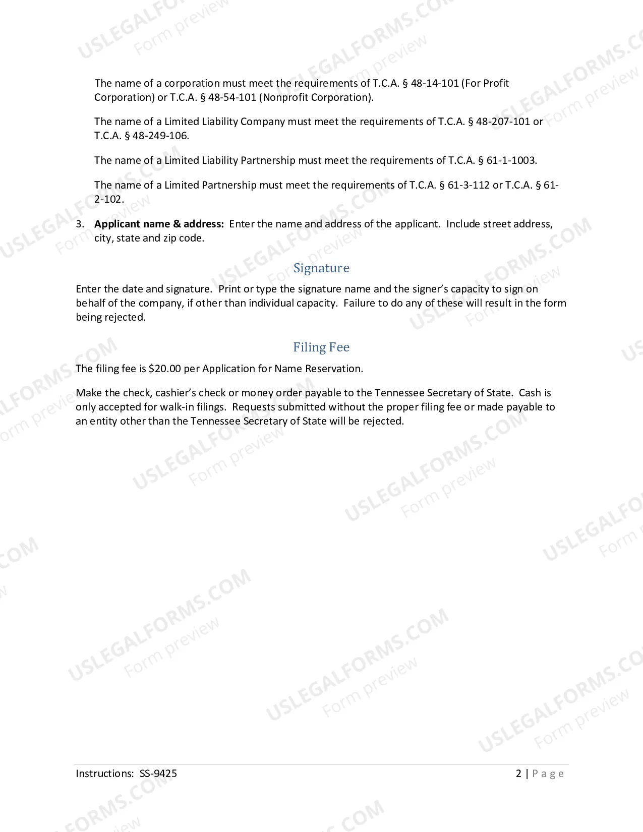 Preview Application for Reservation of Name