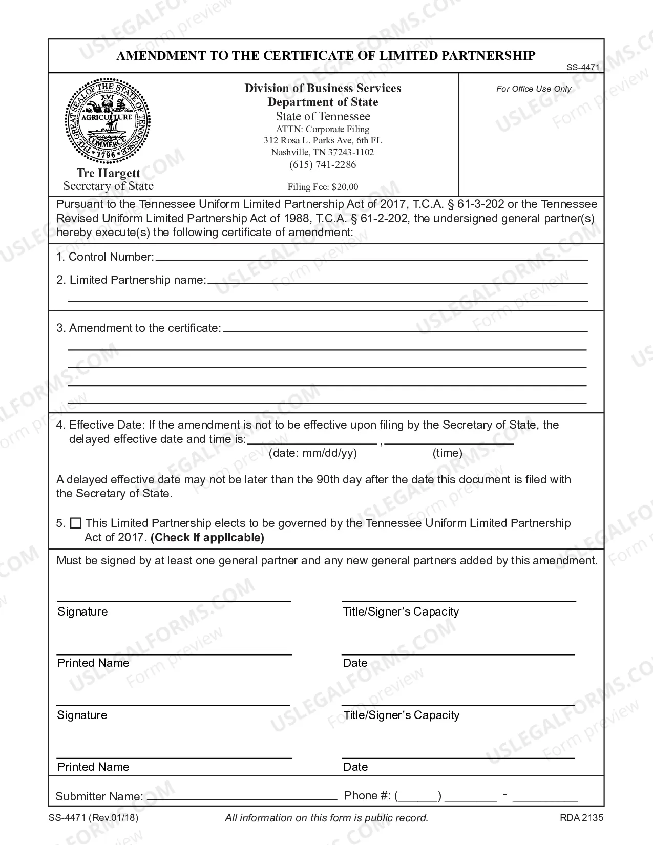 Preview Amendment to Limited Partnership Certificate