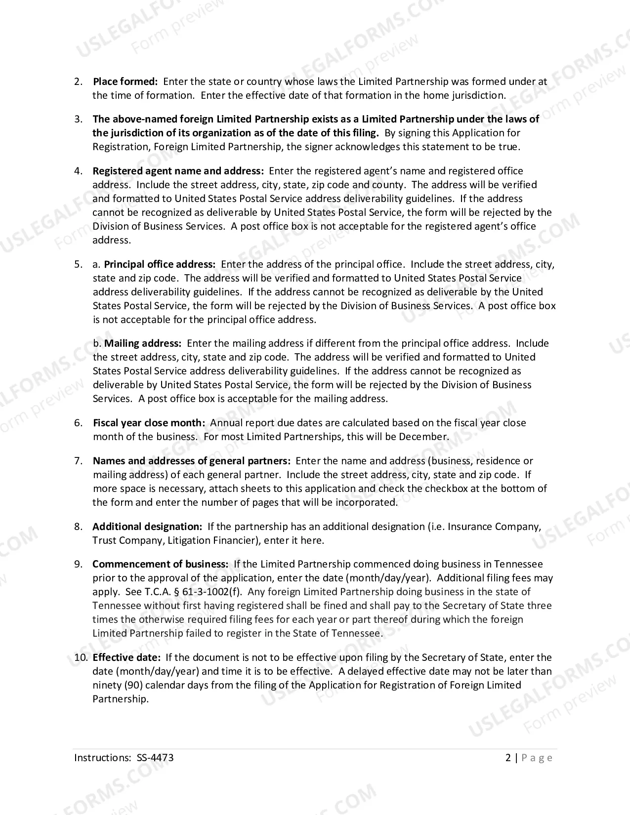 Preview Application for Registration of Foreign Limited Partnership