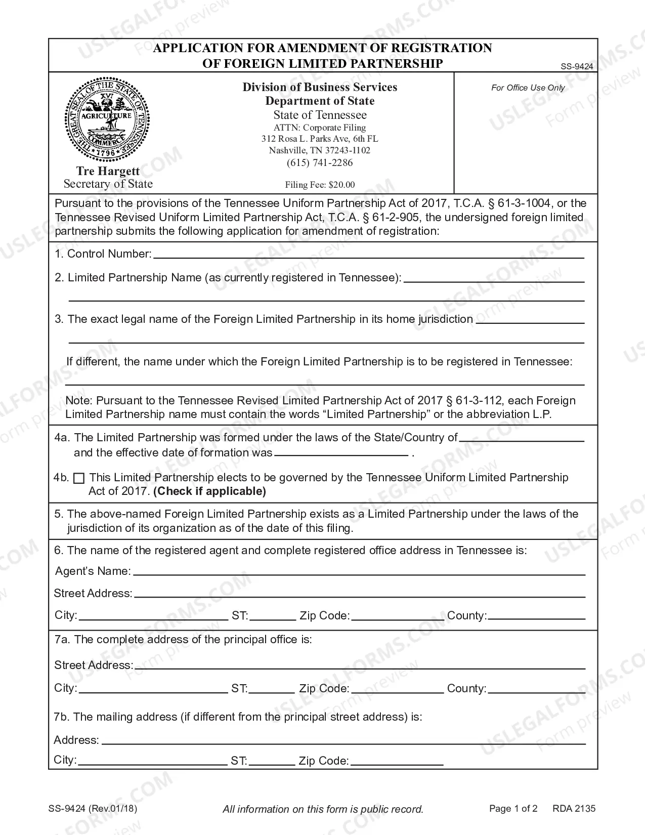 Preview Application for Amendment of Registration of Foreign Limited Partnership