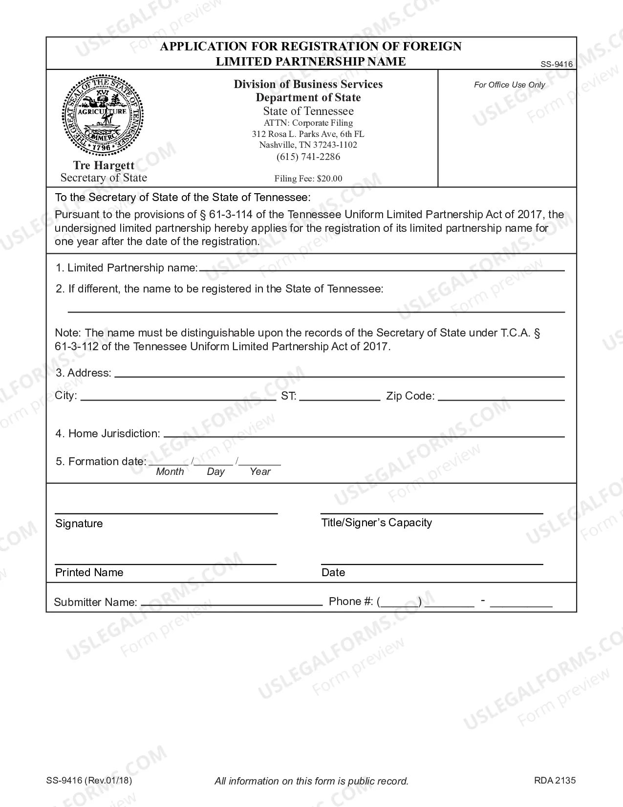 Preview Application for Registration of Foreign Limited Partnership Name