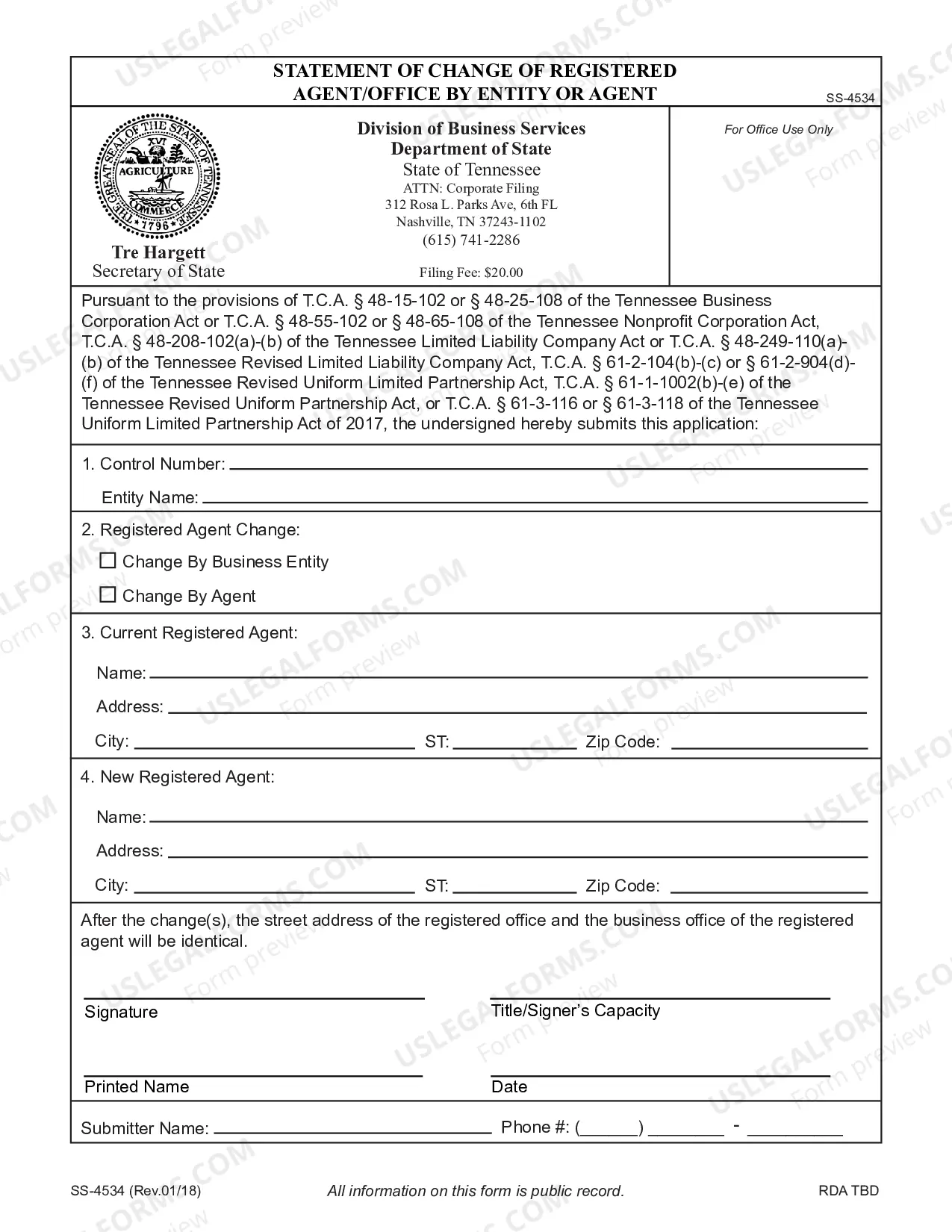 Preview Change of Registered Agent/Office
