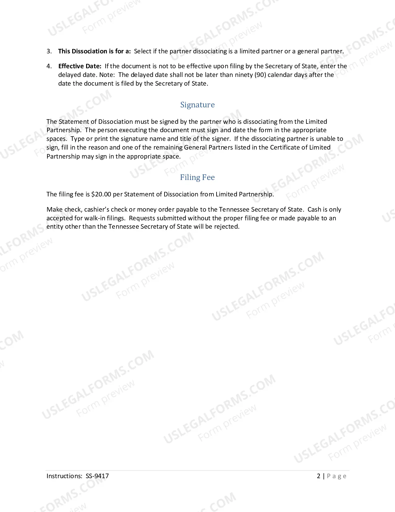 Preview Statement of Dissociation from Limited Partnership