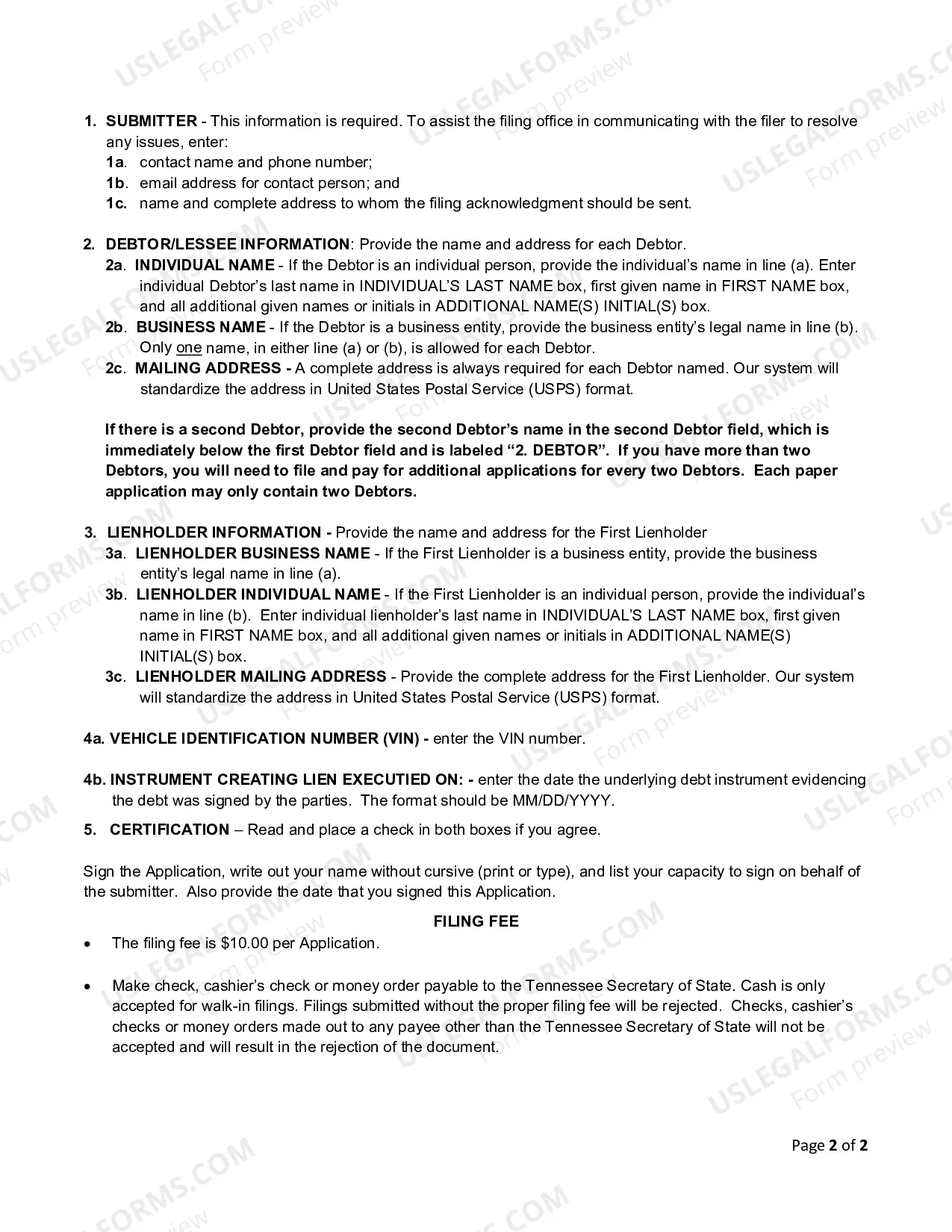 Preview Application For Motor Vehicle Temporary Lien