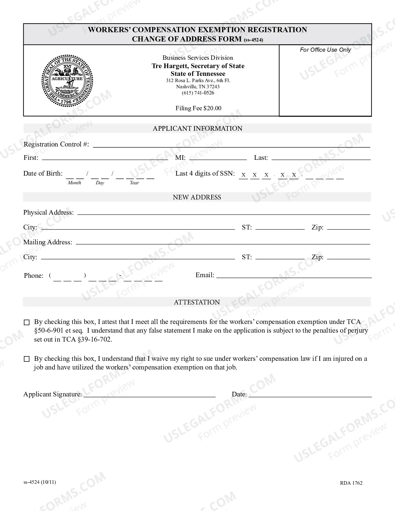 Preview Change of Address Form