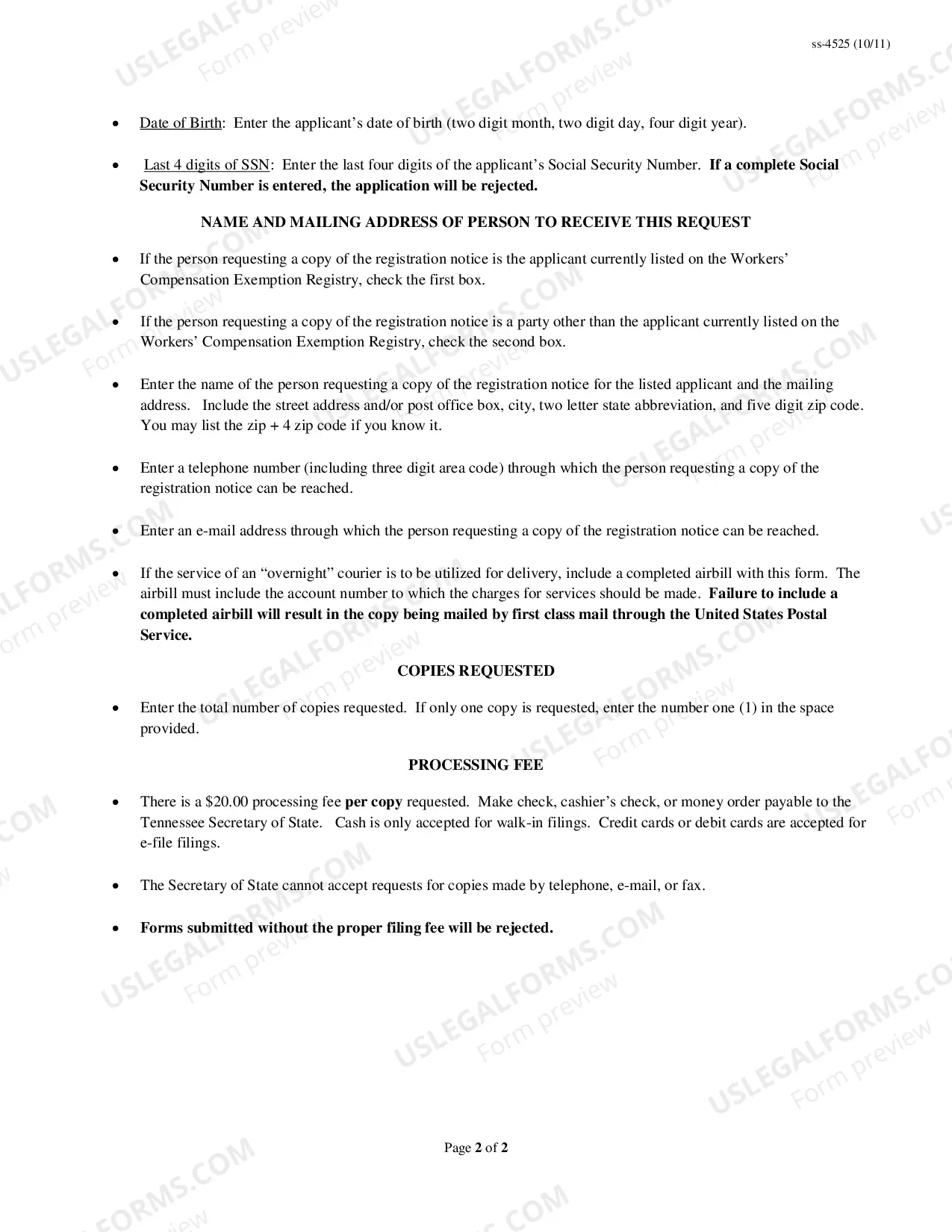 Preview Request For Copy of Registration Notice
