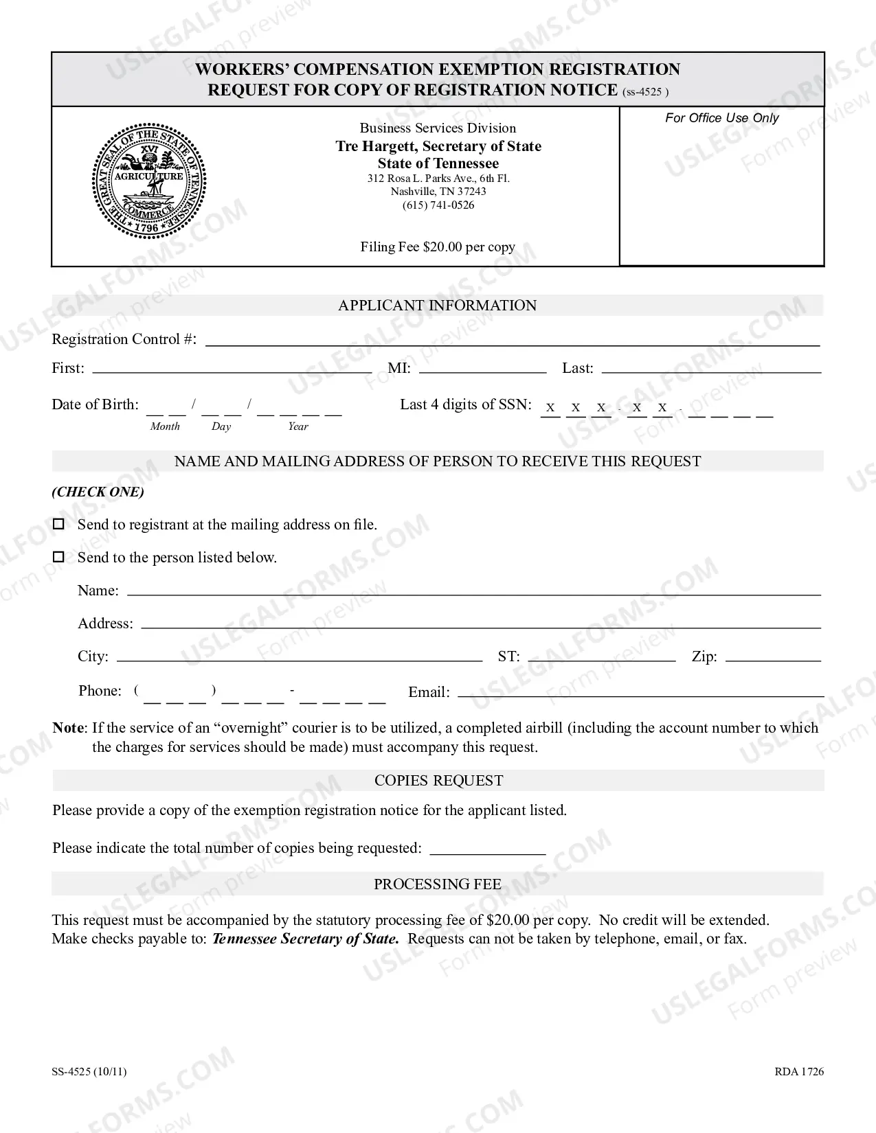 Preview Request For Copy of Registration Notice