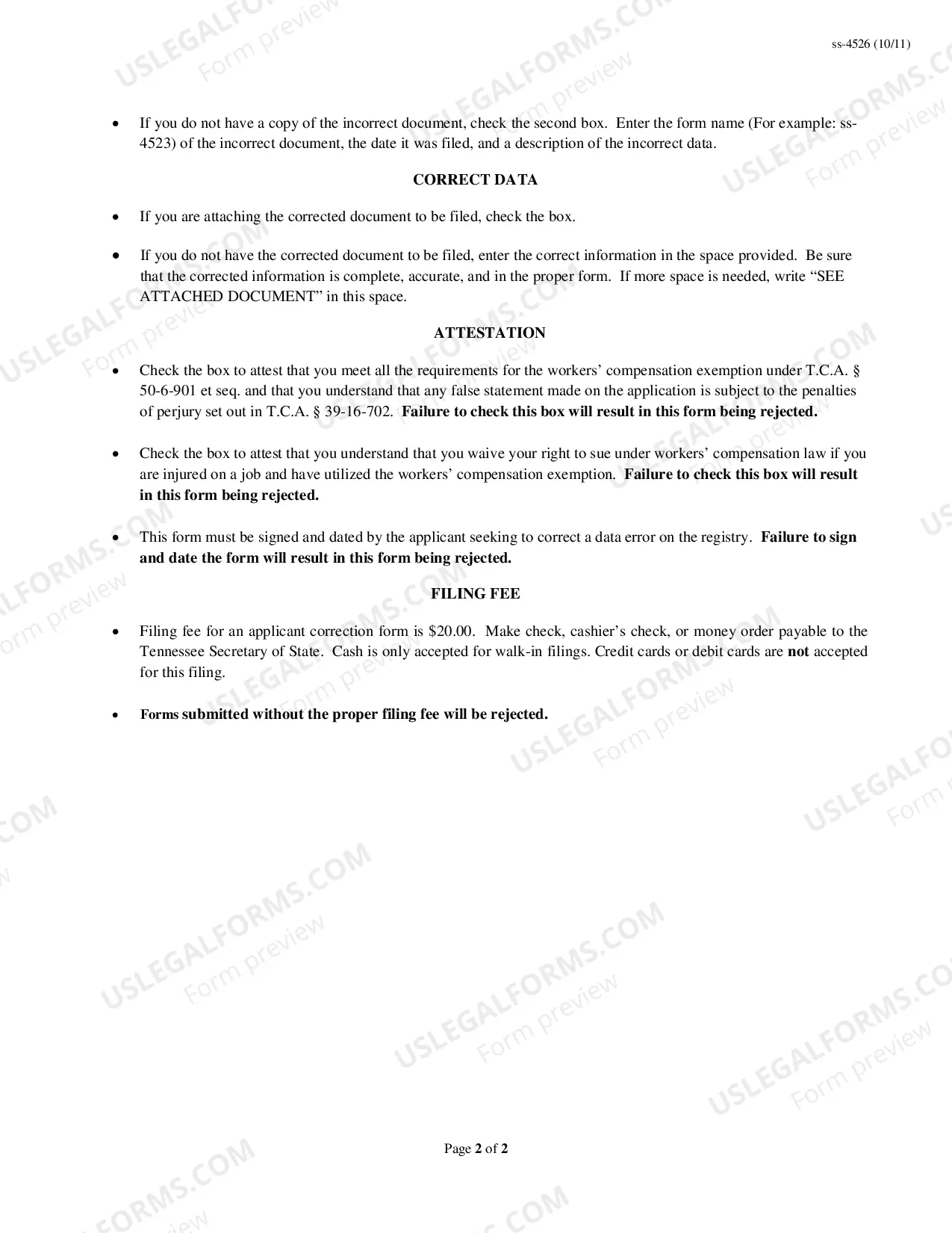 Preview Applicant Correction Form