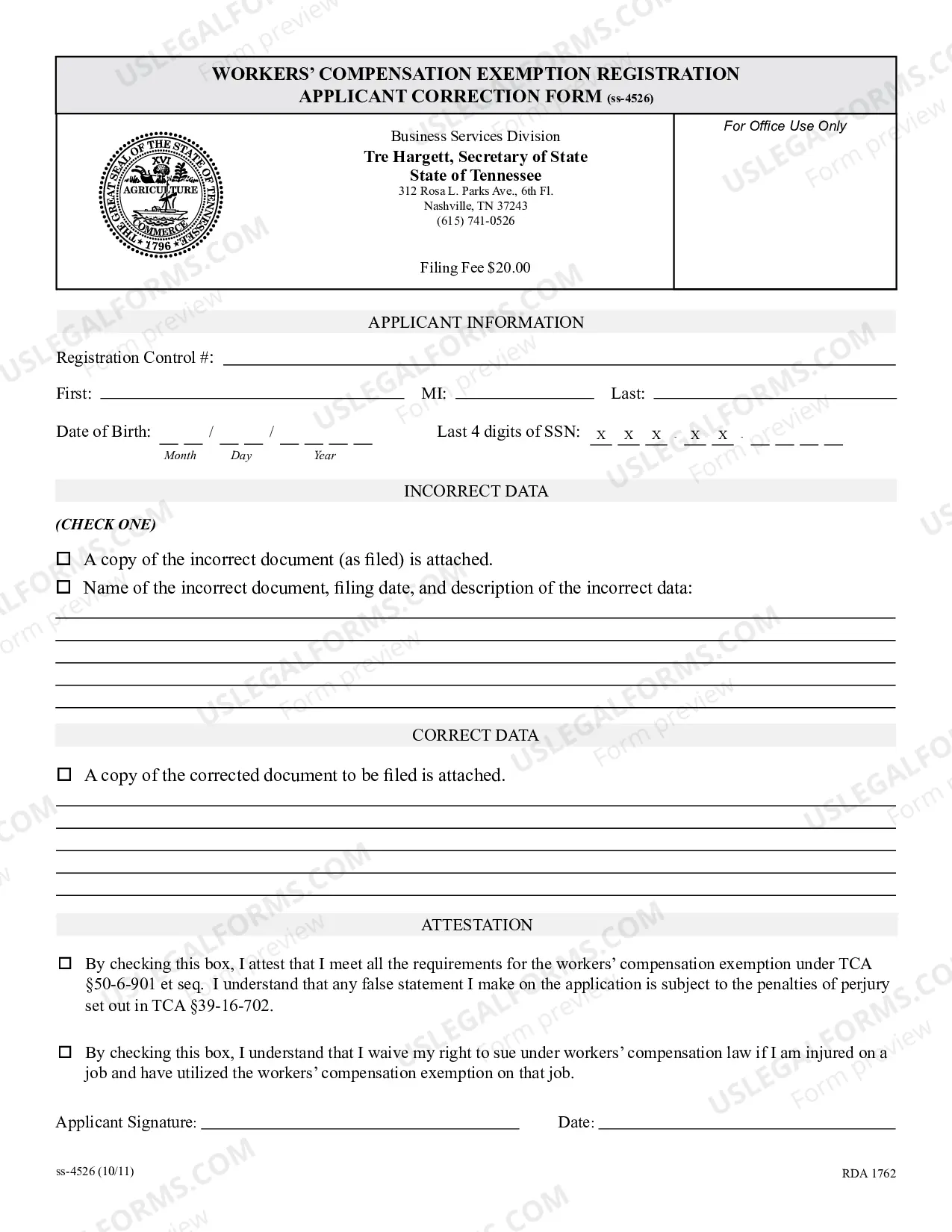 Preview Applicant Correction Form