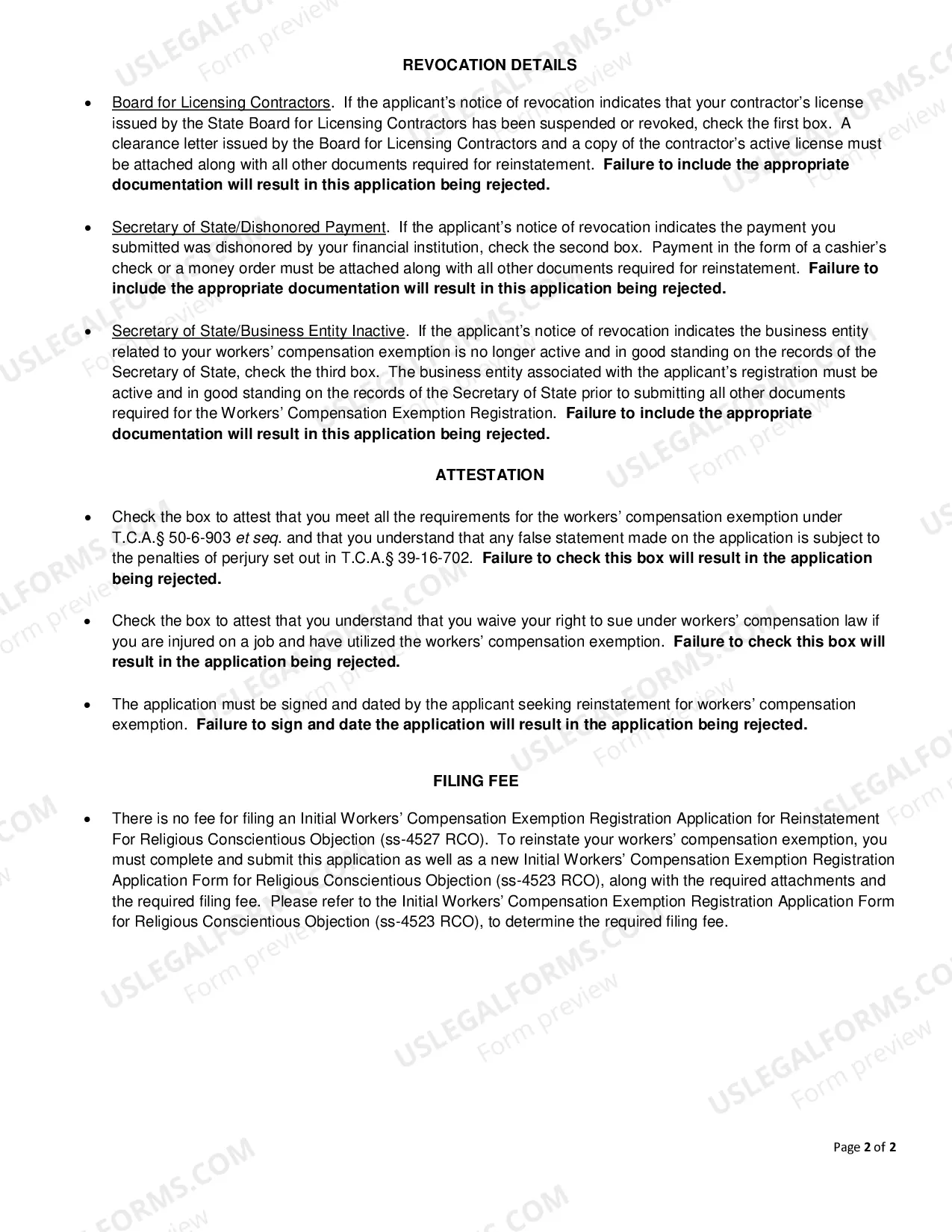 Preview Initial Workers' Compensation Exemption Registration App for Reinstatement for Religious Conscientious Objection