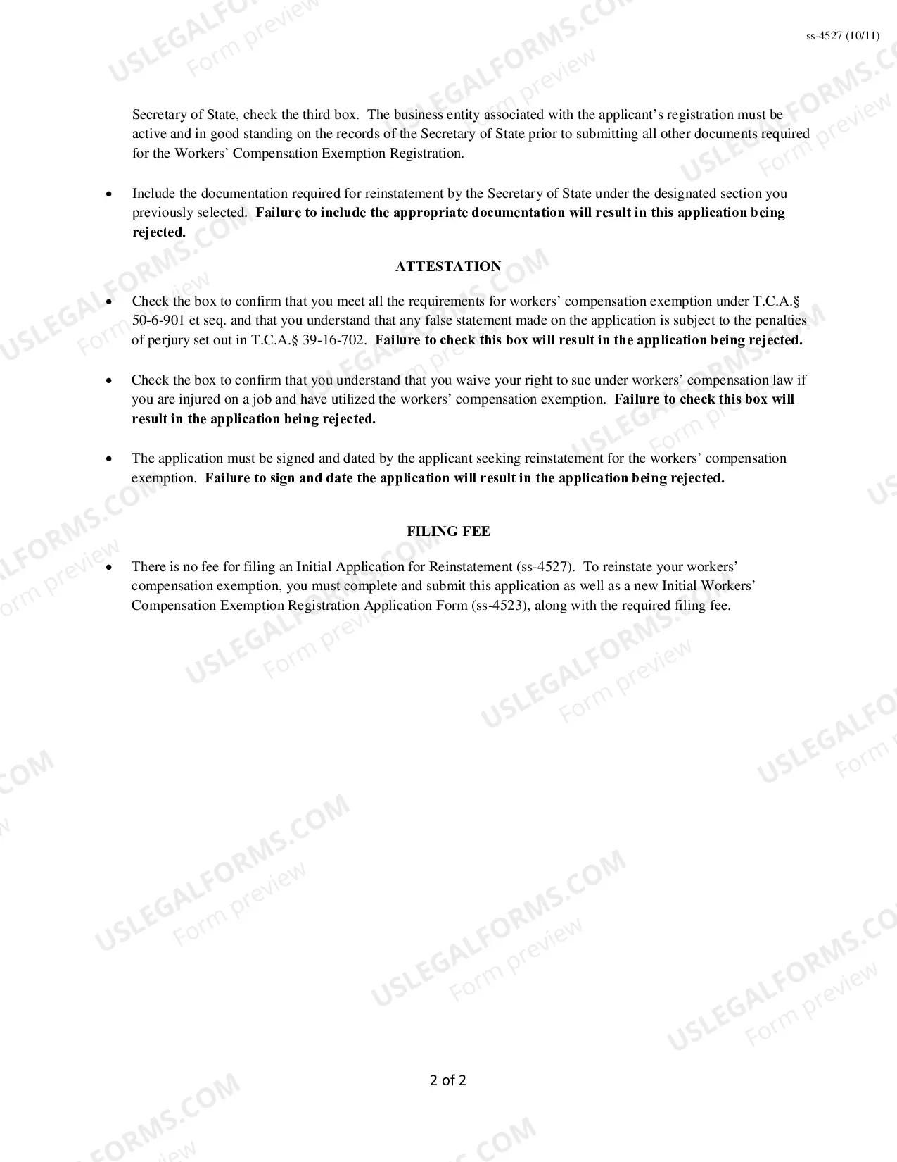 Preview Initial Workers' Compensation Exemption Registration Application For Reinstatement Form