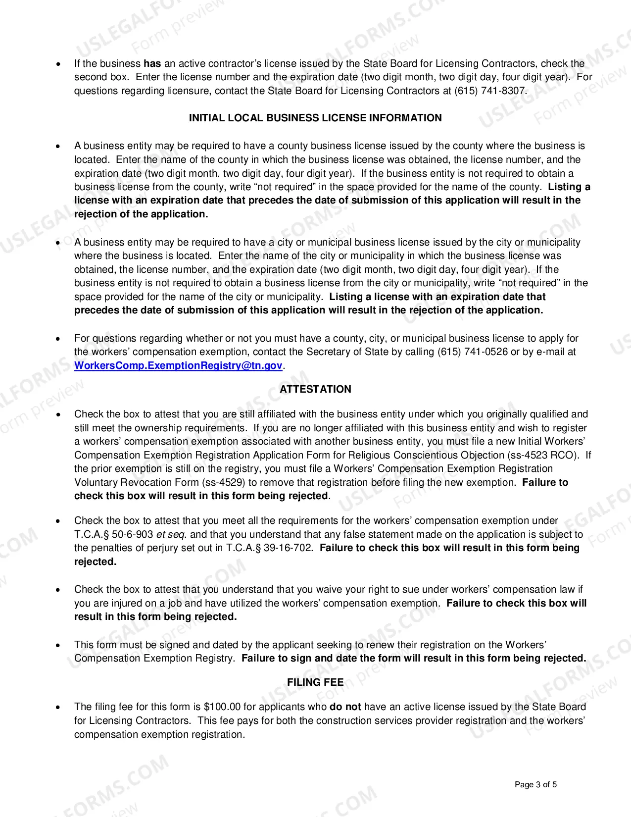 Preview Initial Workers' Compensation Exemption Registration Renewal for Religious Conscientious Objection