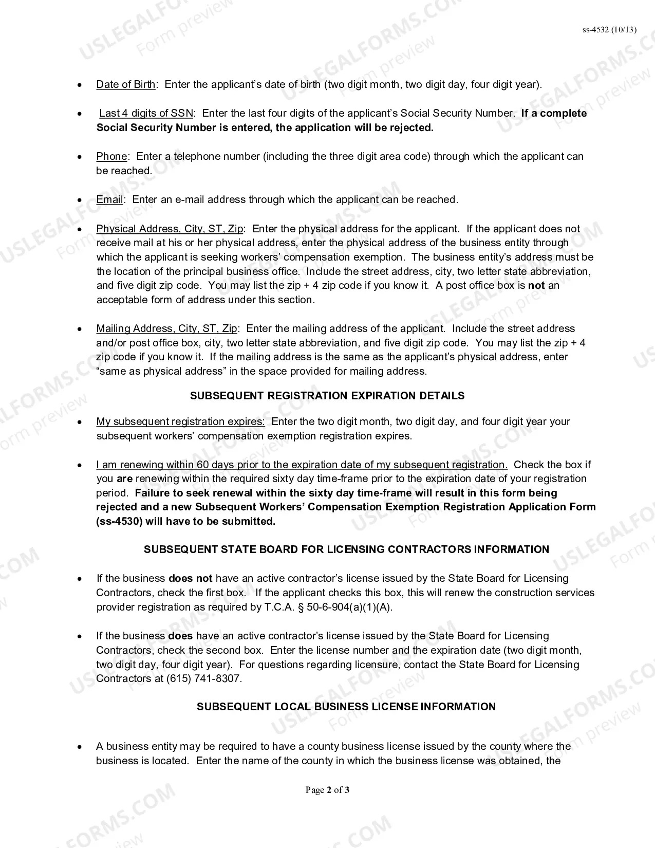 Preview Subsequent Workers' Compensation Exemption Registration Renewal Form
