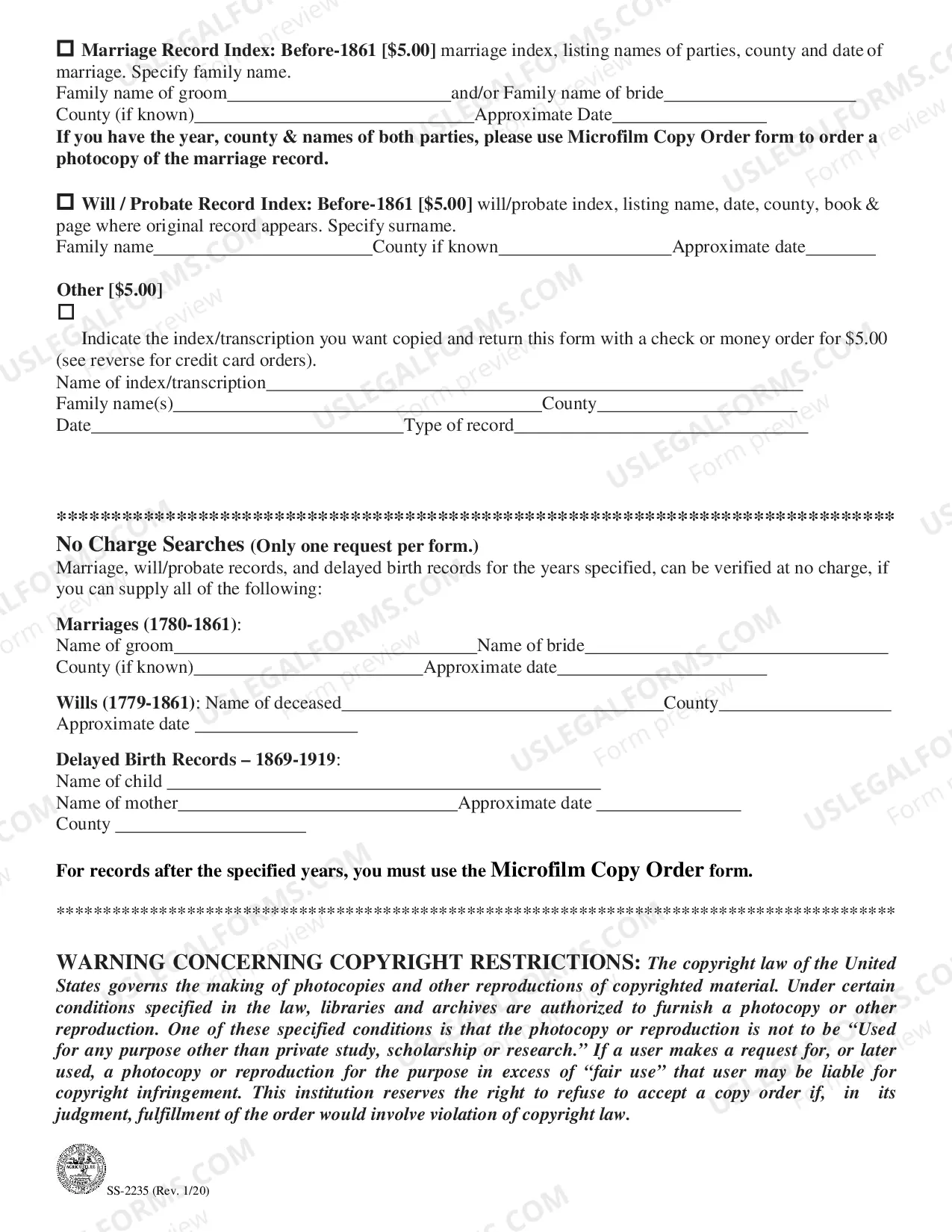 Preview Printed Index Search Request