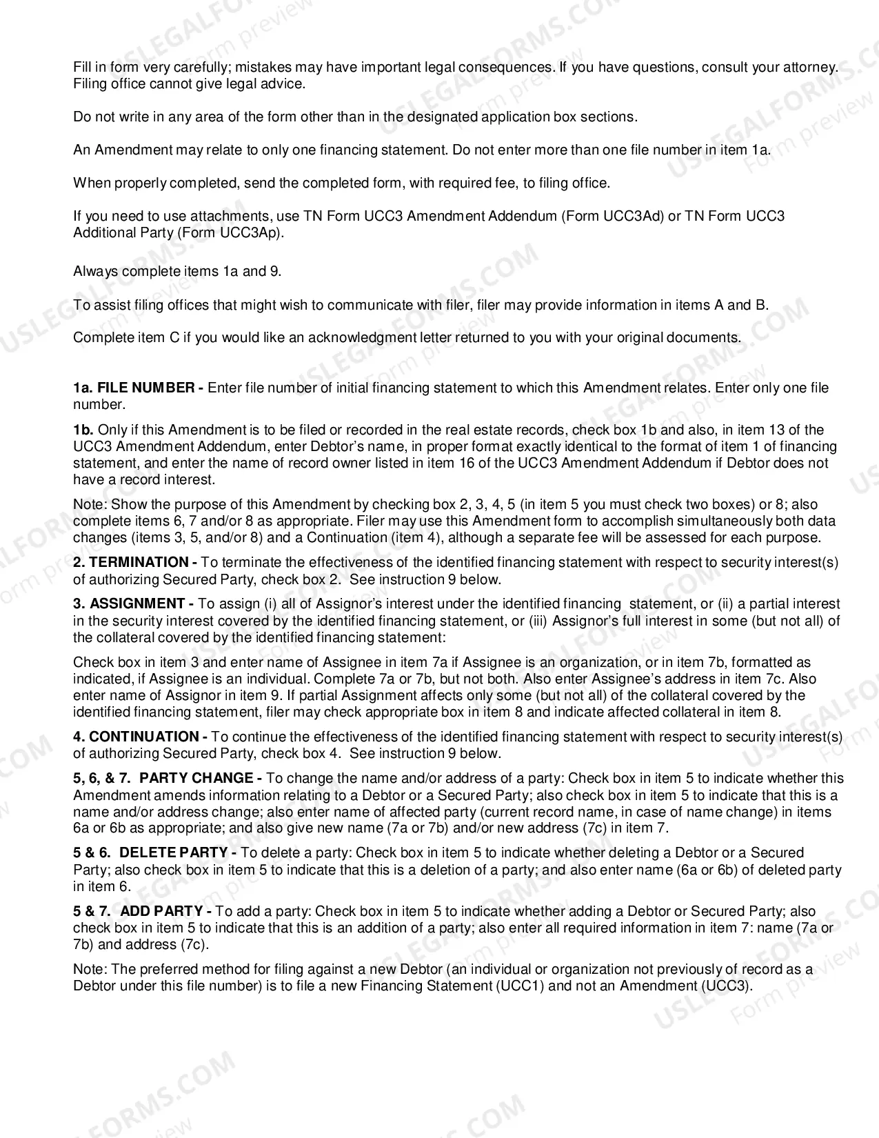 Preview UCC3: Financing Statement Amendment