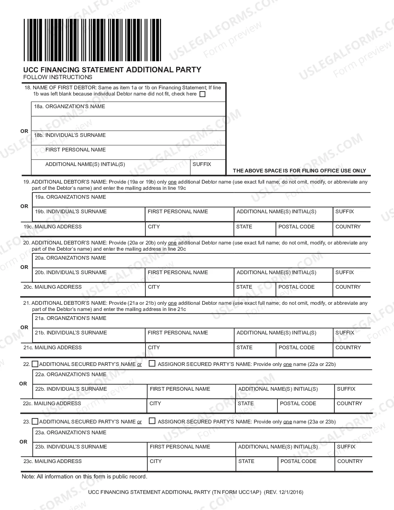 Preview UCC1Ap: Financing Statement Additional Party