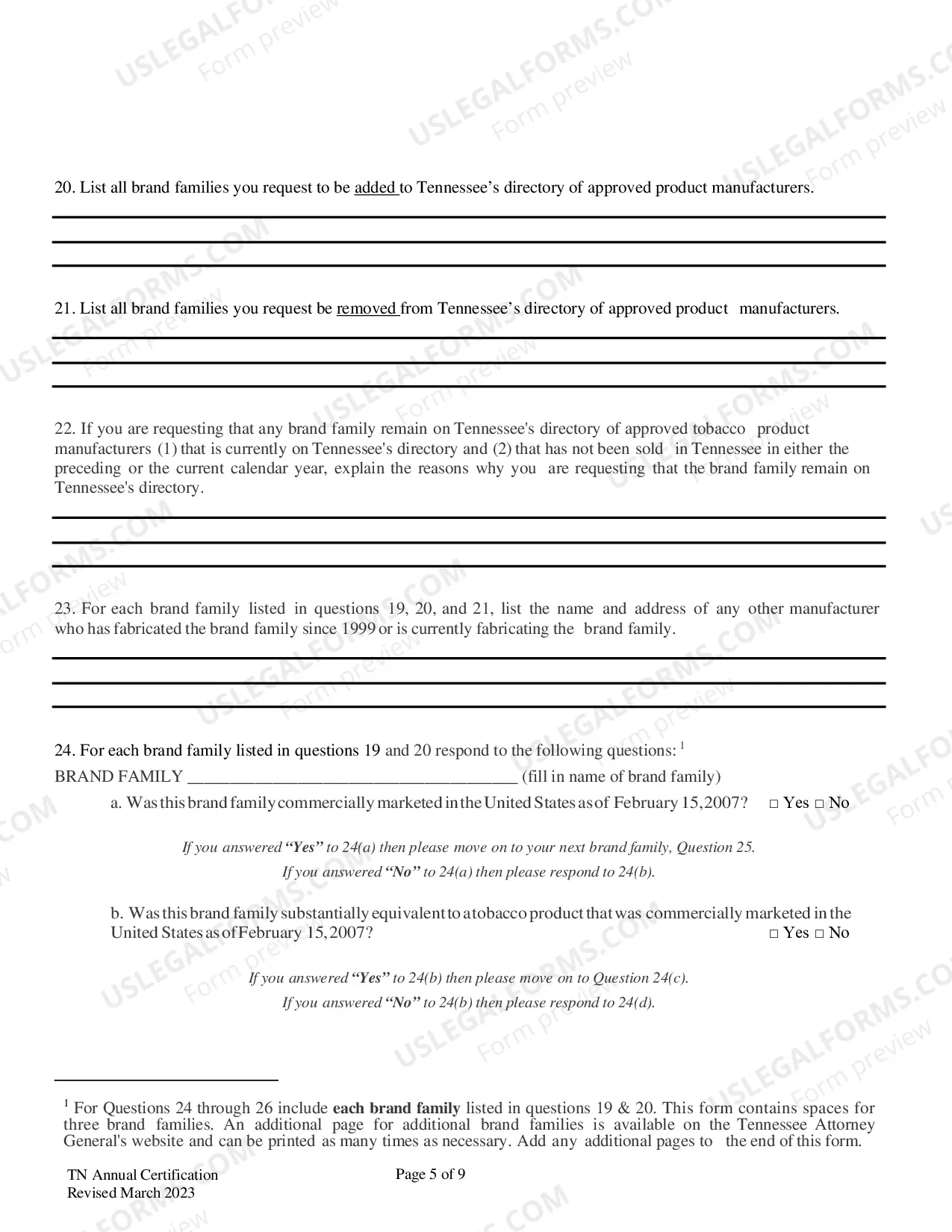 Preview Annual Certification Form for Listing on Tennessee's Directory