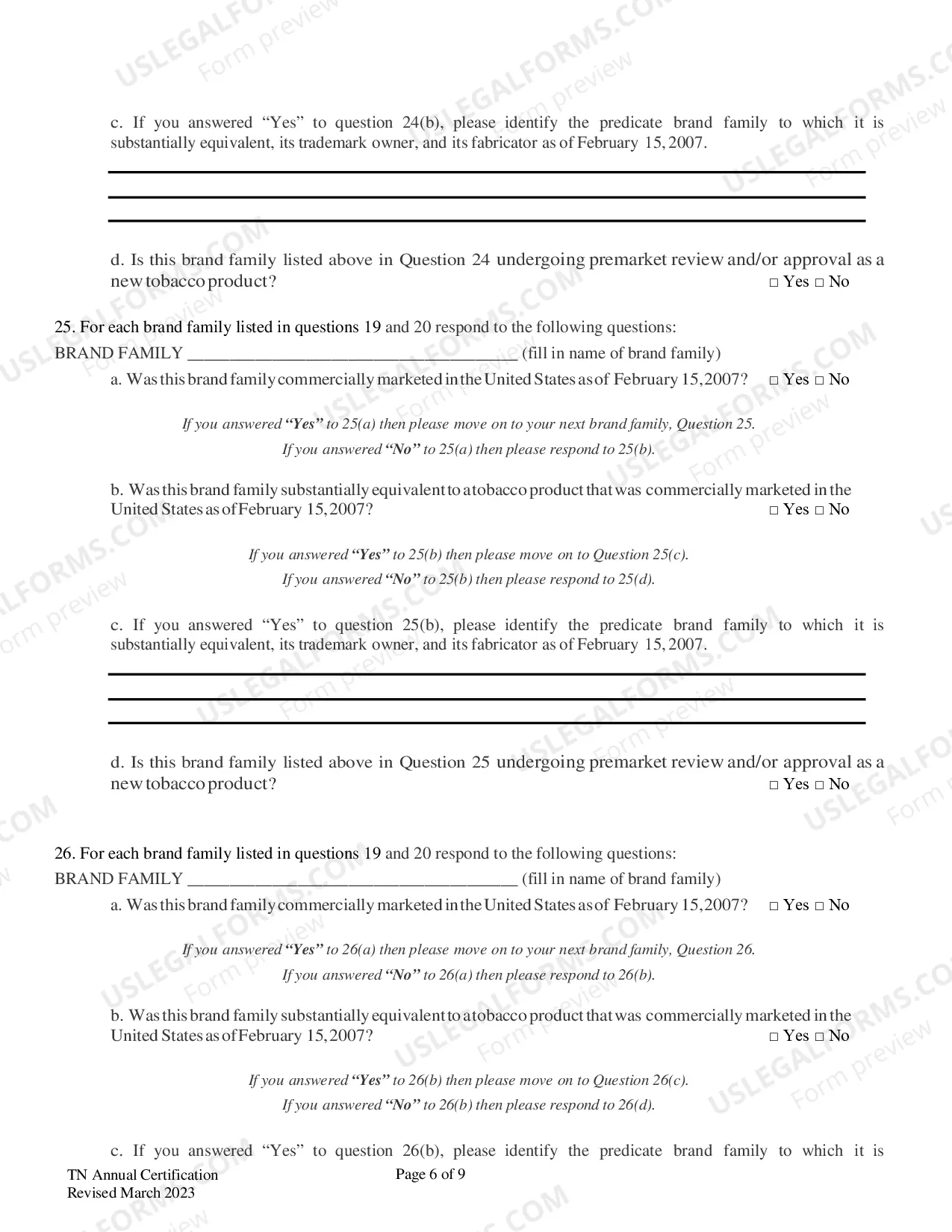 Preview Annual Certification Form for Listing on Tennessee's Directory