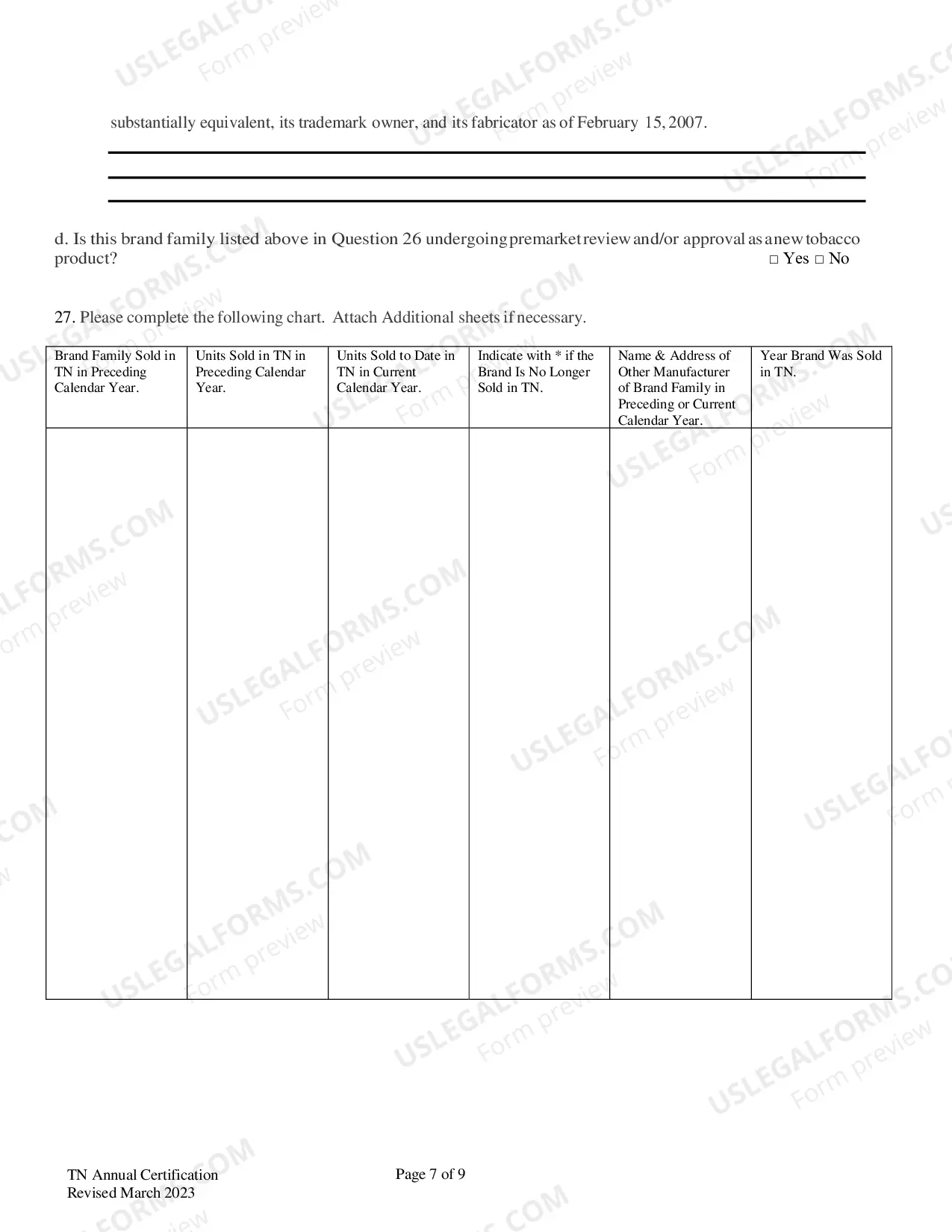 Preview Annual Certification Form for Listing on Tennessee's Directory