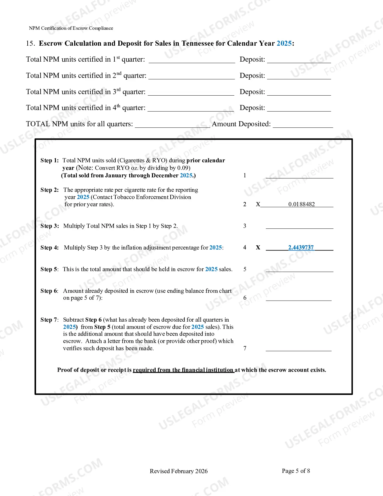 Preview Certification of Annual Escrow Compliance