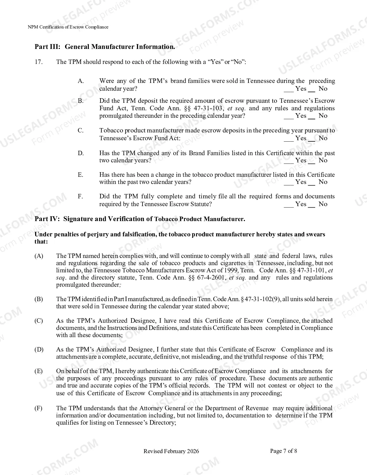 Preview Certification of Annual Escrow Compliance