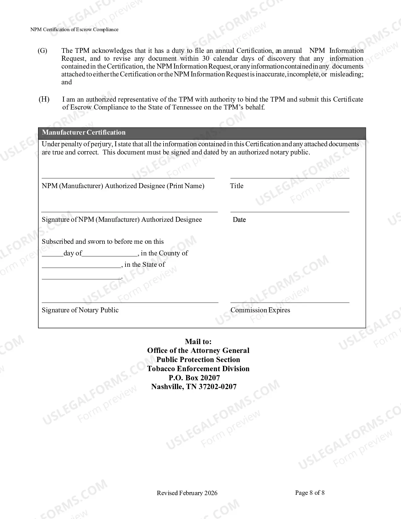 Preview Certification of Annual Escrow Compliance