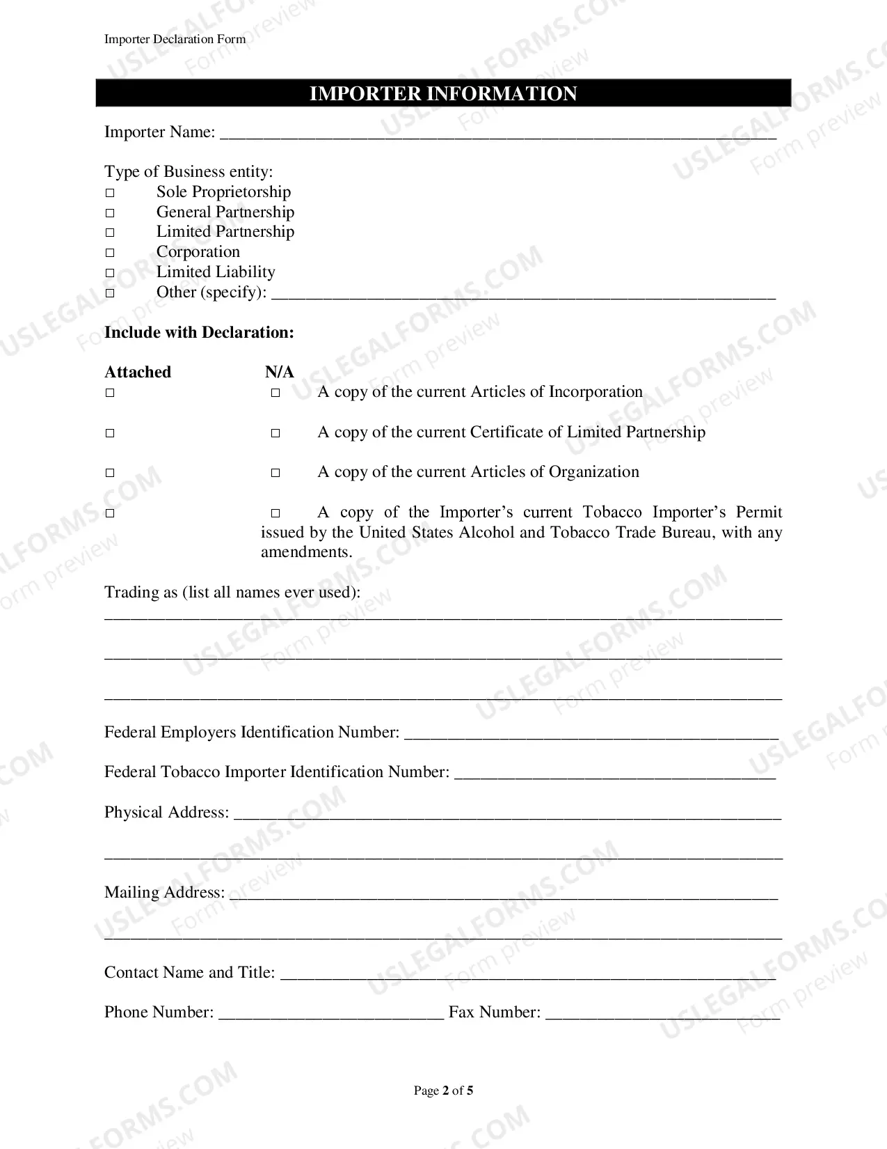 Preview NPM Importer Declaration Form