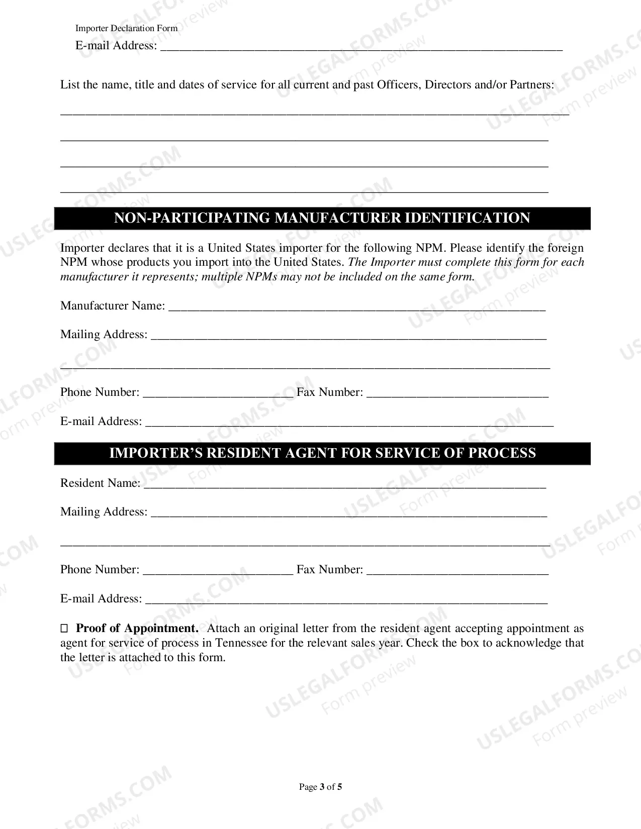 Preview NPM Importer Declaration Form