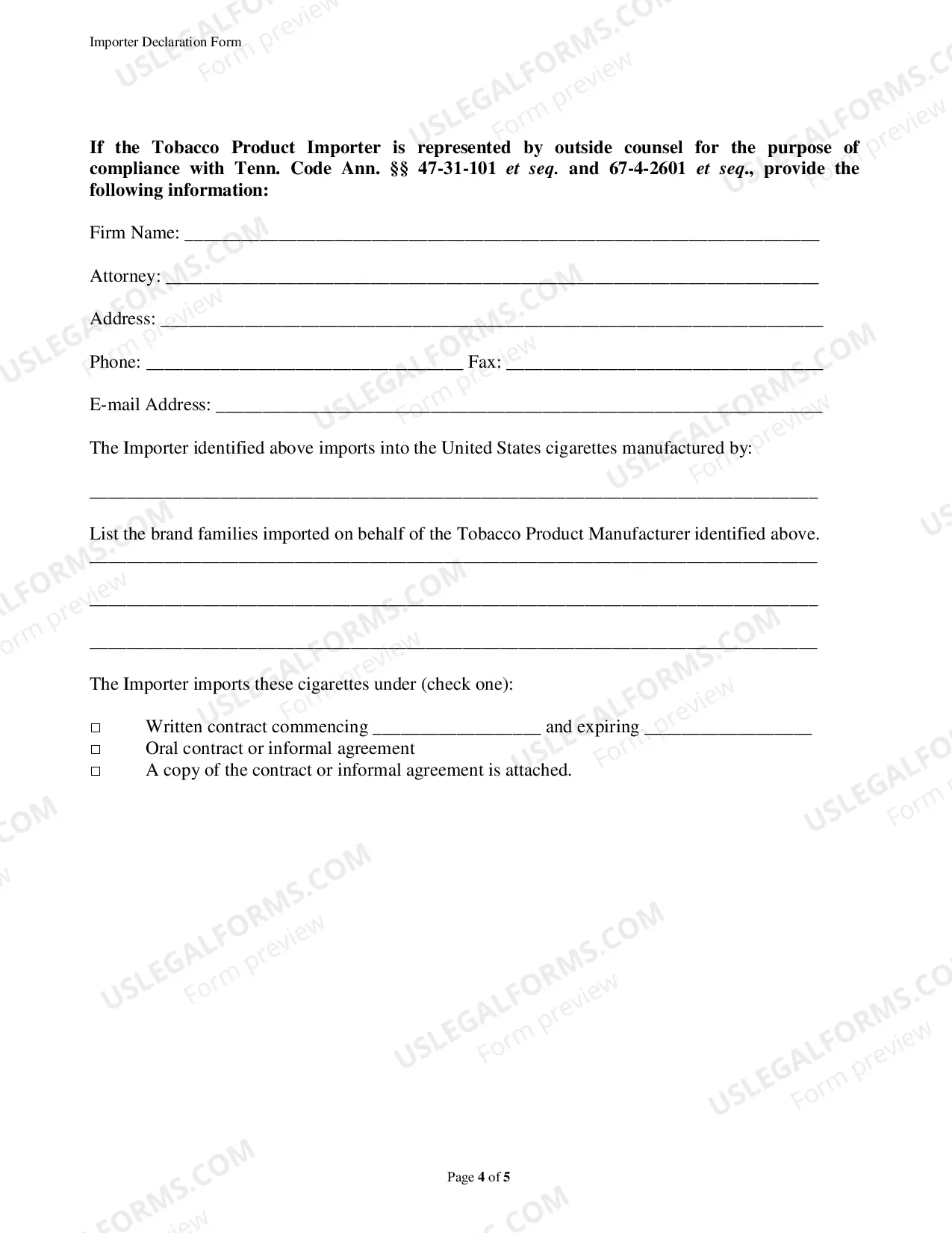 Preview NPM Importer Declaration Form