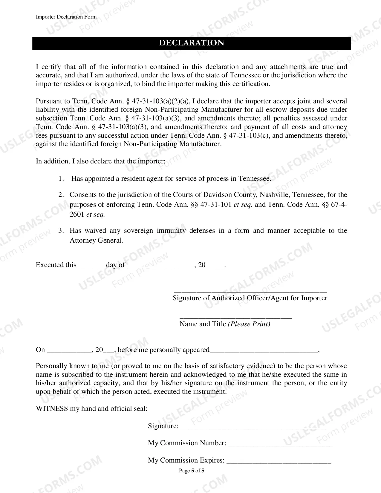 Preview NPM Importer Declaration Form