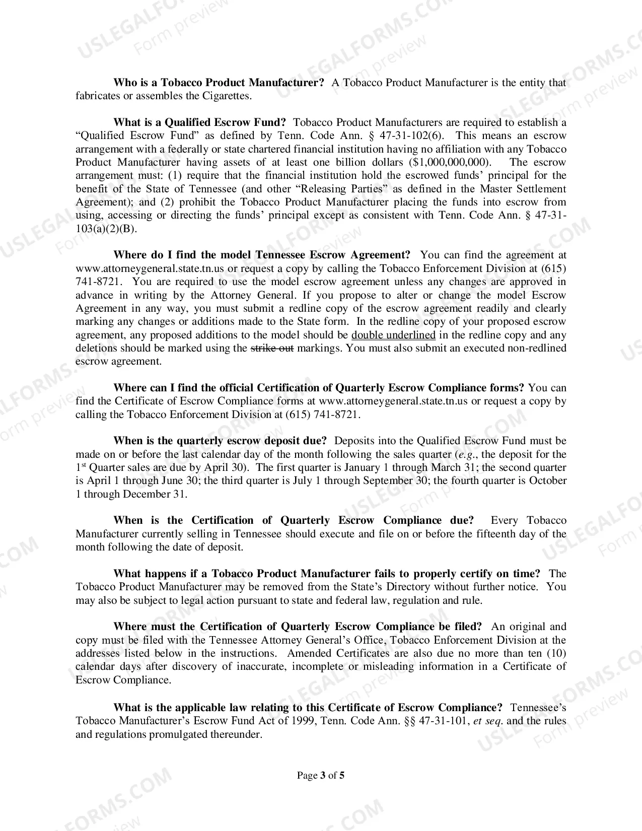 Preview Instructions for Quarterly Escrow Compliance