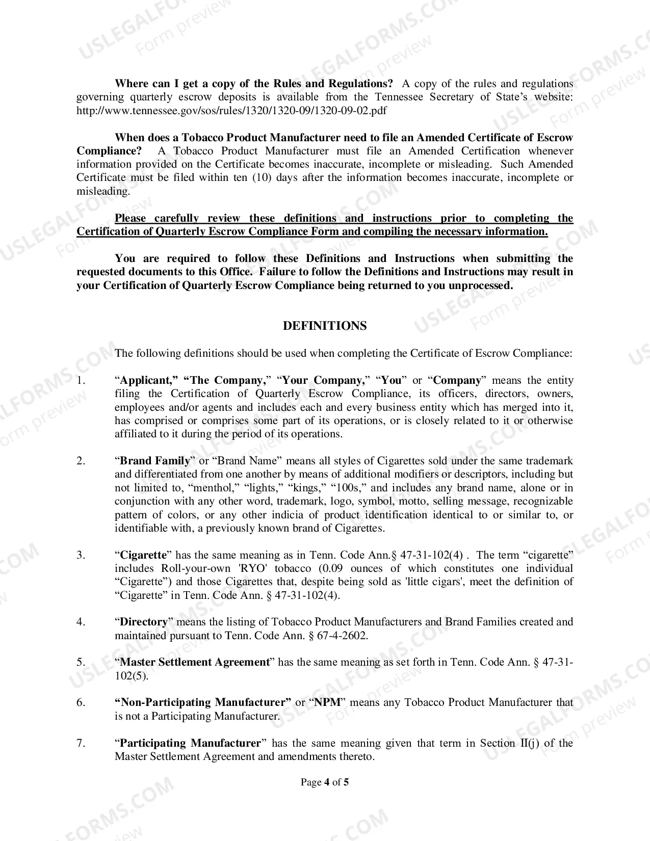 Preview Instructions for Quarterly Escrow Compliance