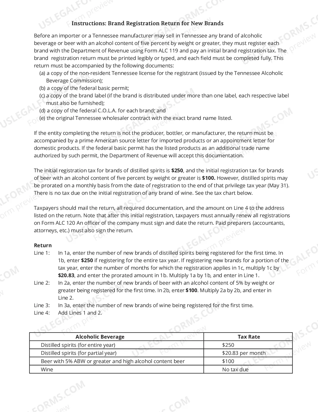 Preview Brand Registration Return for New Brands