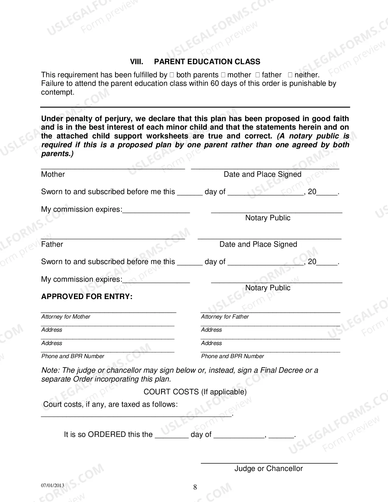 Preview Permanent Parenting Plan Order