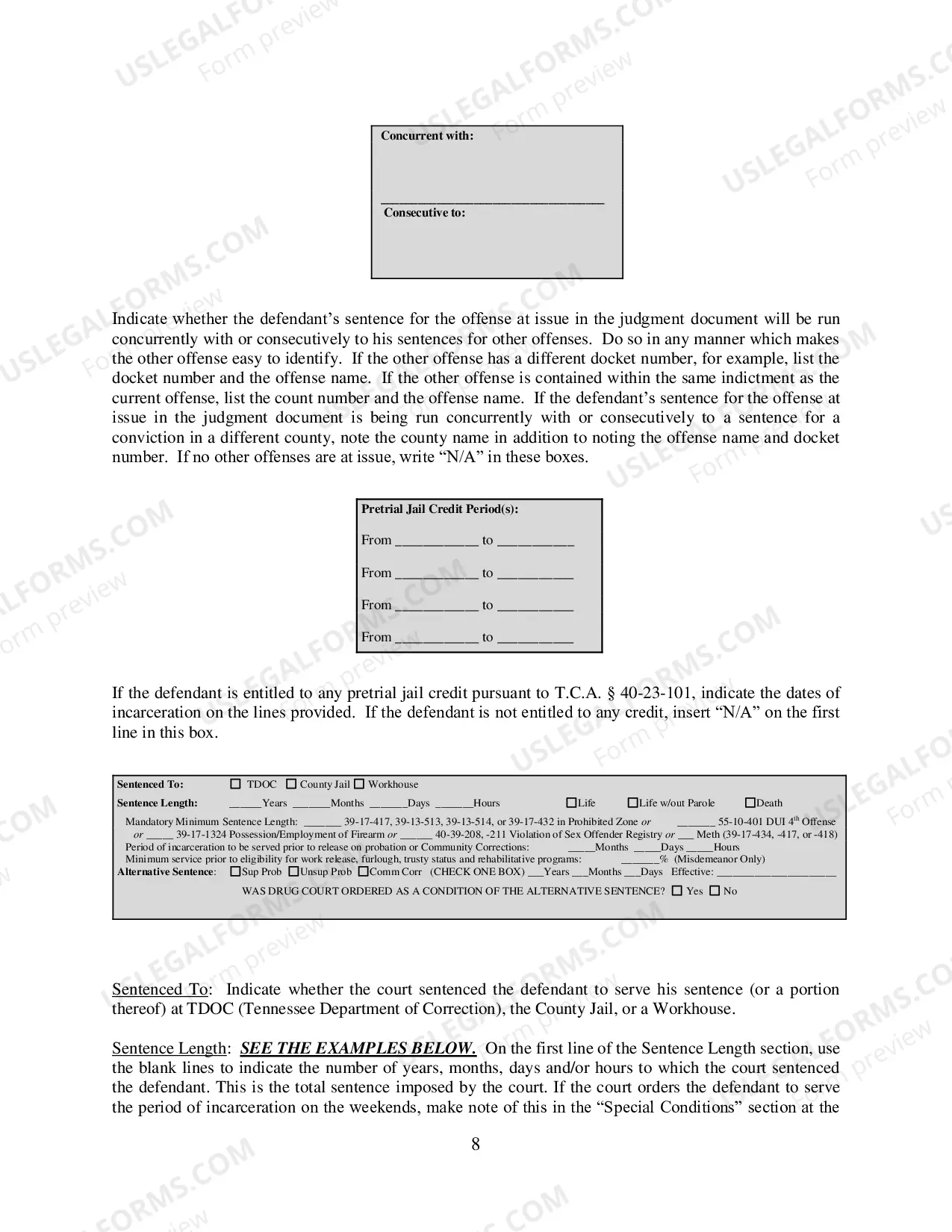Preview Judgment Document Instructions
