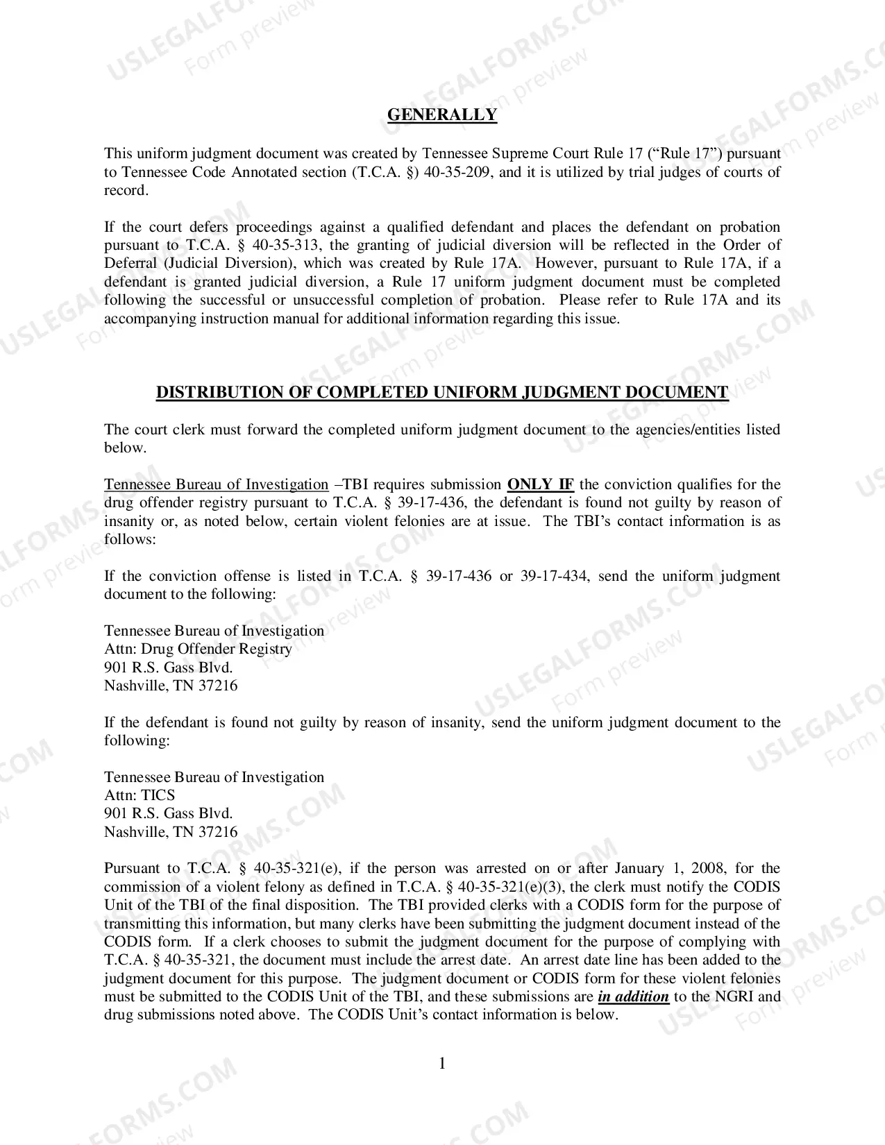 Preview Judgment Document Instructions
