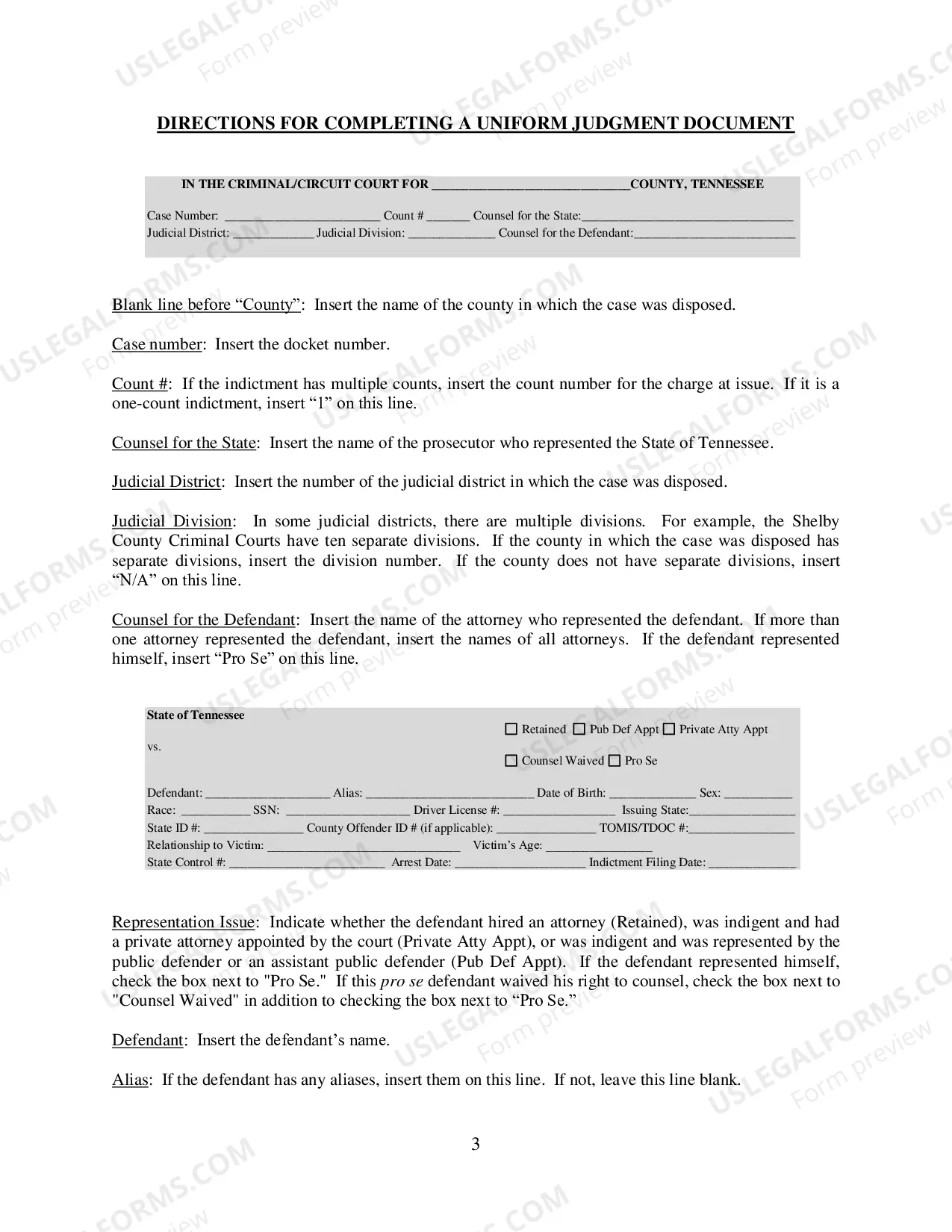 Preview Judgment Document Instructions