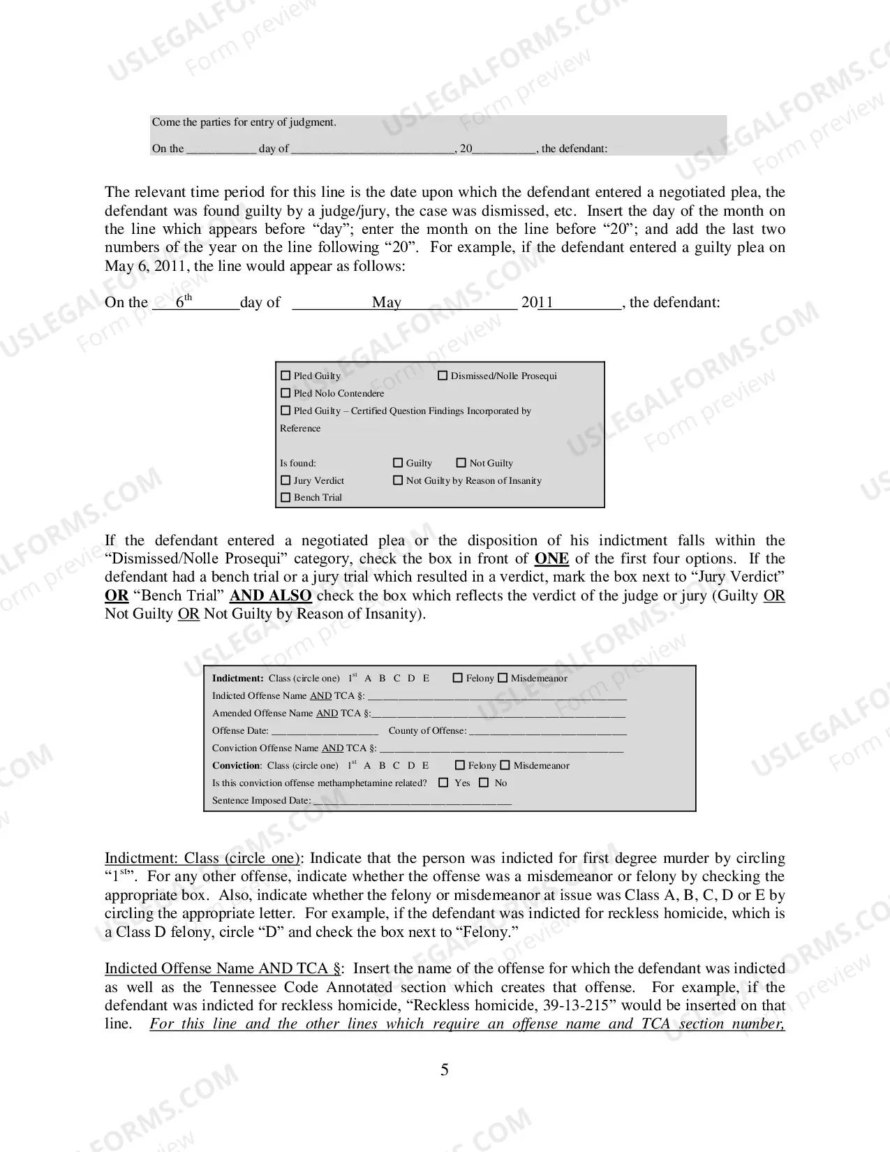 Preview Judgment Document Instructions