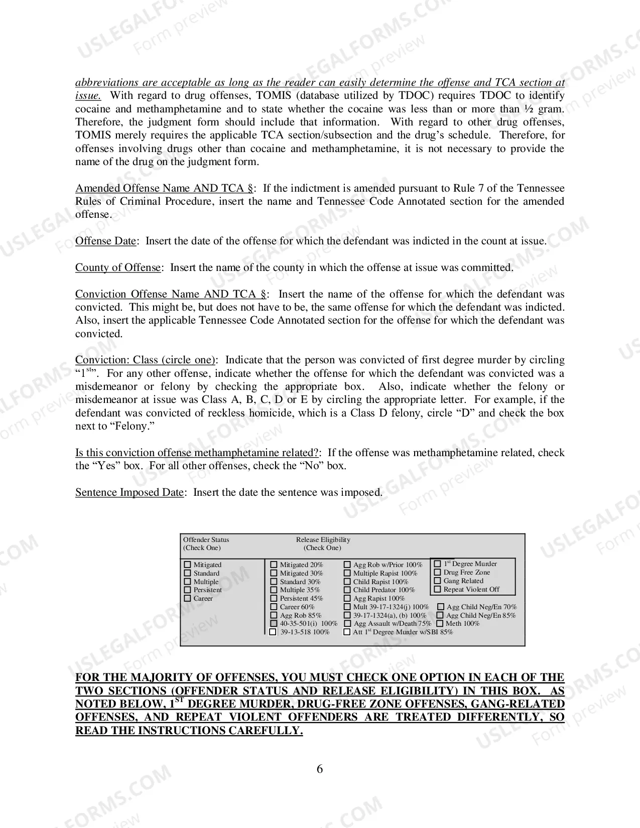 Preview Judgment Document Instructions